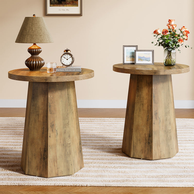 Tribesigns Table d'appoint ronde, Table basse en bois avec base octogonale
