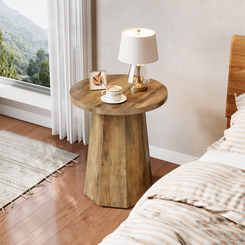 Tribesigns Table d'appoint ronde, Table basse en bois avec base octogonale