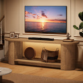 Tribesigns Meuble TV de 160 cm avec design côtelé et étagère de rangement, Meuble multimédia rustique pour salon et chambre 3