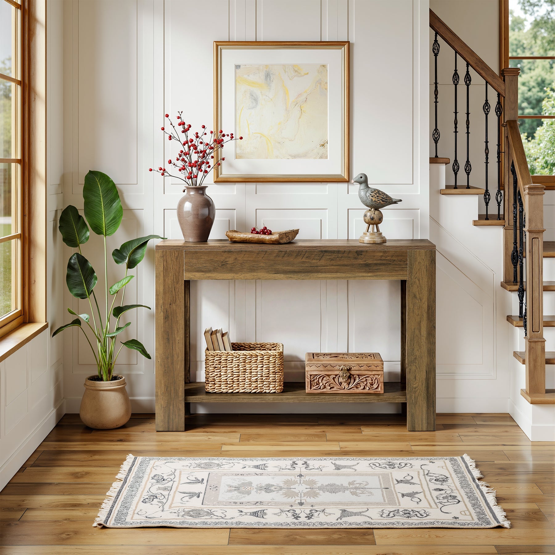 Tribesigns Console rustique de 105 cm avec rangement, Table d'appoint étroite à 2 niveaux pour entrée et couloir