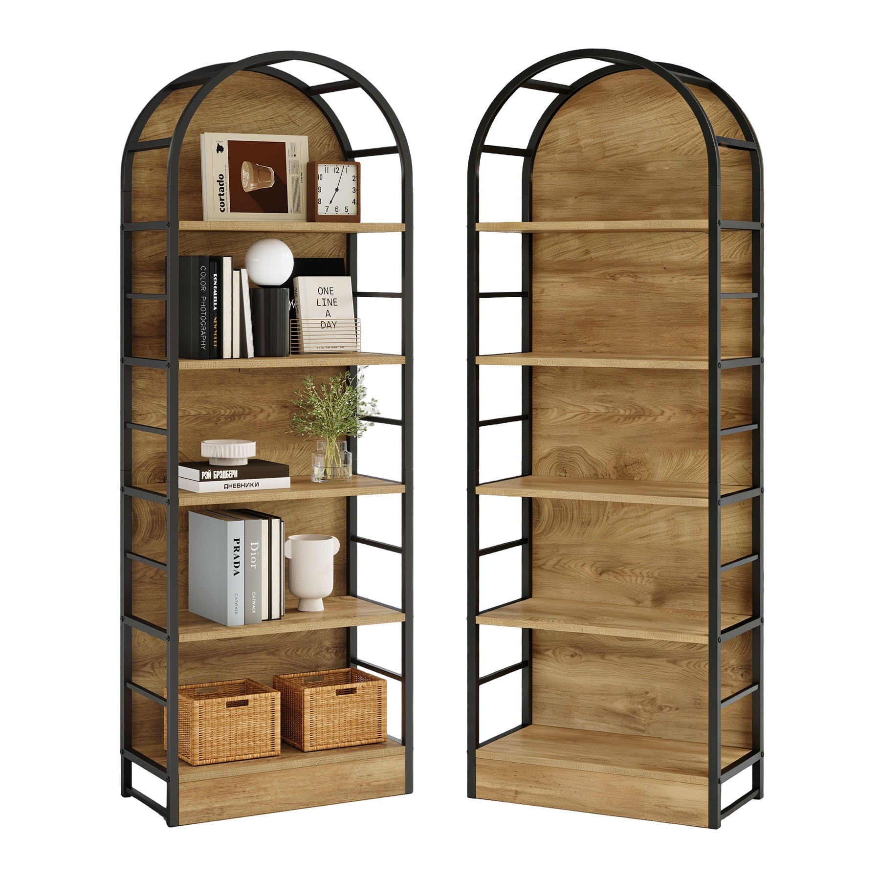 Tribesigns Bibliothèque 180 cm de haut, Étagère industrielle à 5 niveaux au design incurvé