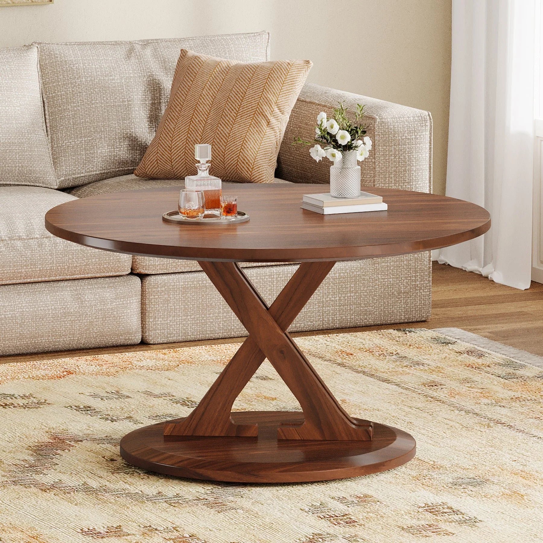Tribesigns Table basse de 80 cm, Table d'appoint centrale du milieu du siècle avec base en forme de X