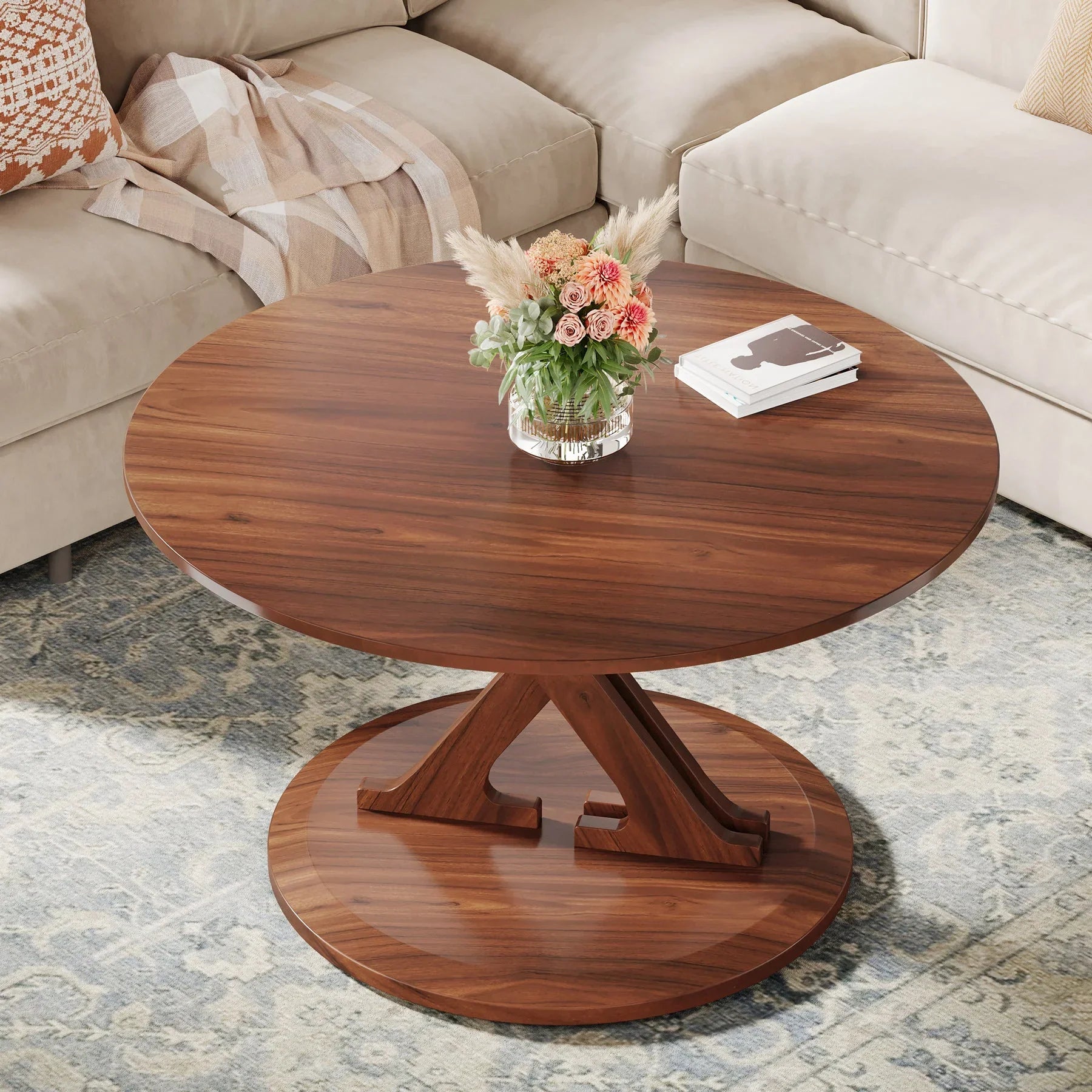 Tribesigns Table basse de 80 cm, Table d'appoint centrale du milieu du siècle avec base en forme de X