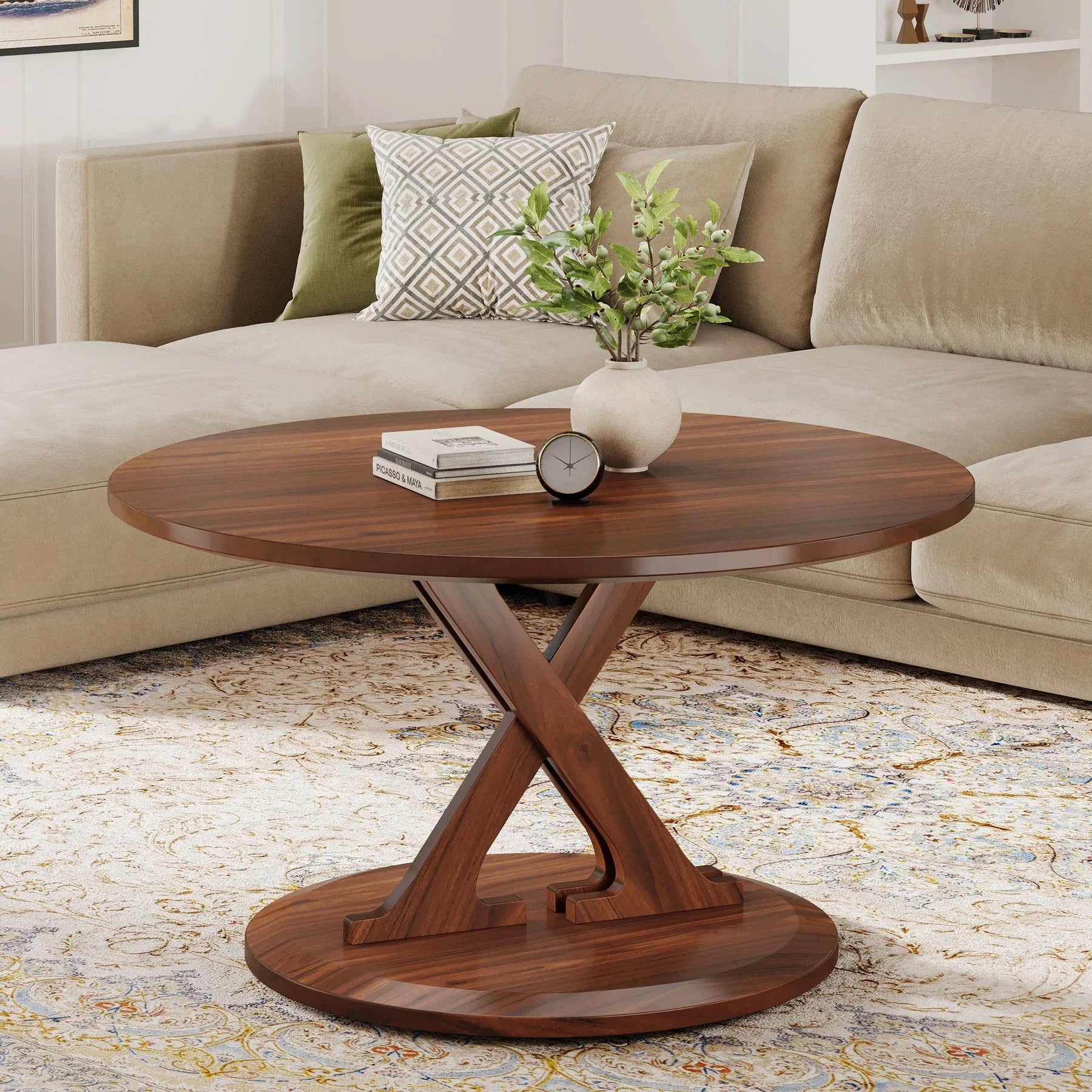 Tribesigns Table basse de 80 cm, Table d'appoint centrale du milieu du siècle avec base en forme de X