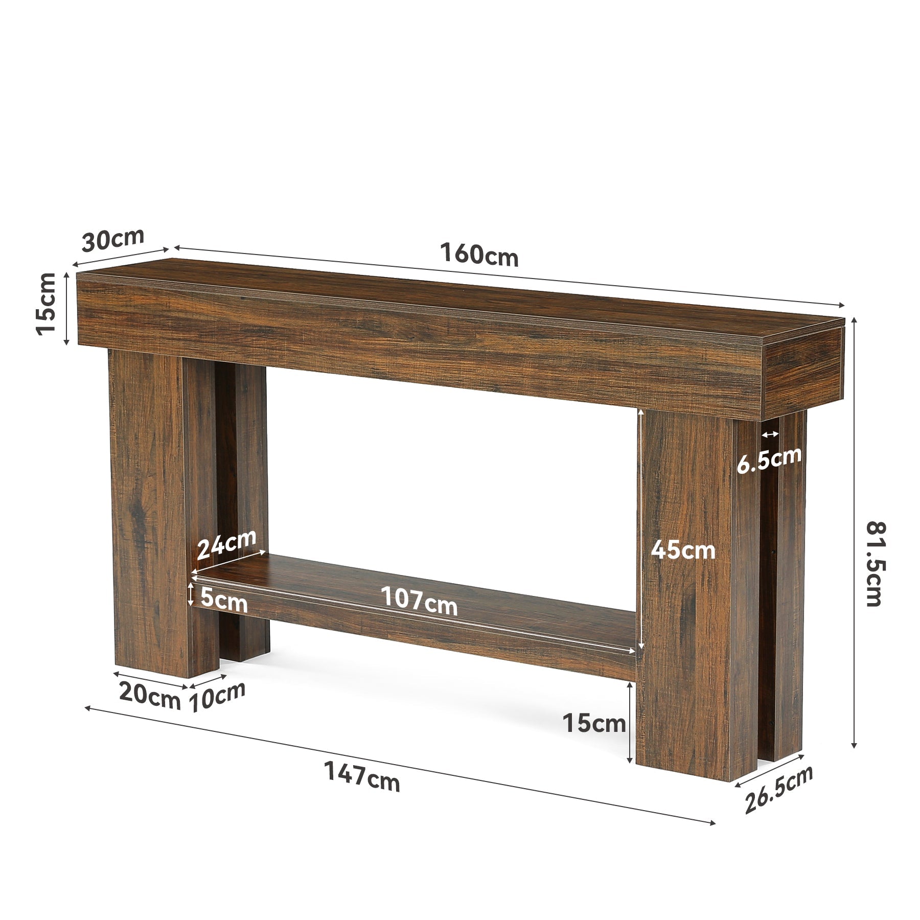 Tribesigns Table console de style industriel à 2 niveaux, 160 cm Table d'appoint étroite pour canapé avec étagère