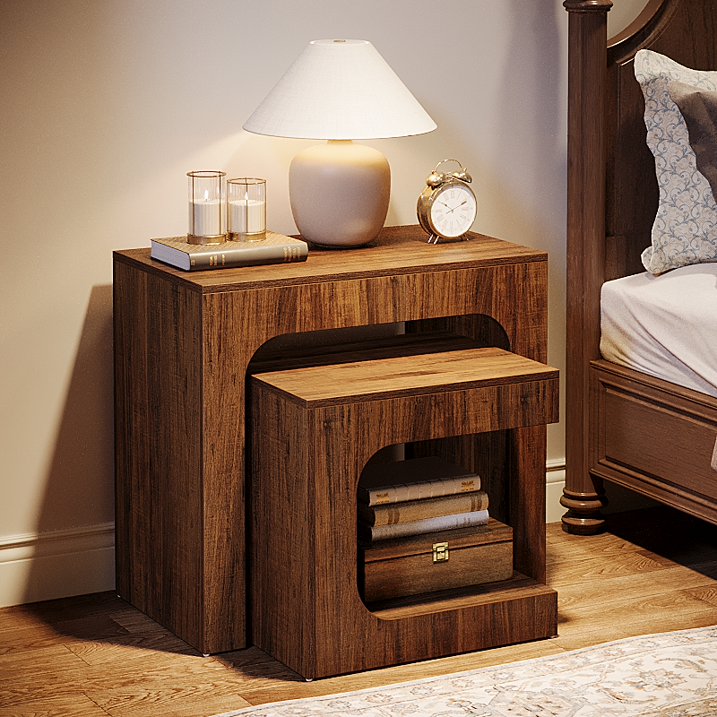 Tribesigns Ensemble de tables d'appoint en forme de C, Table d'appoint en noyer pour petits espaces