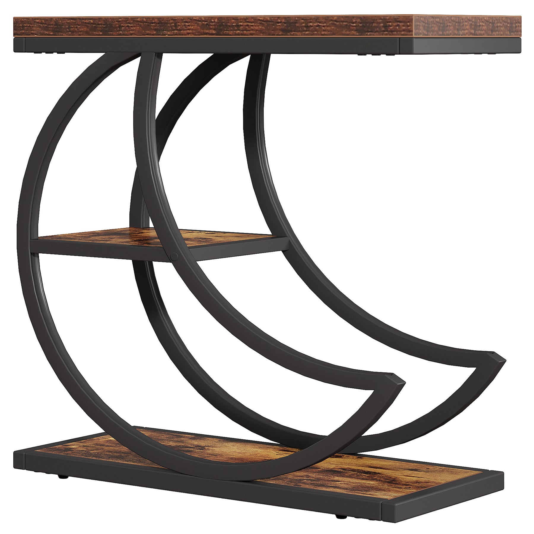 Tribesigns Petite table d'appoint en forme de lune en métal, Table de chevet étroite en bois