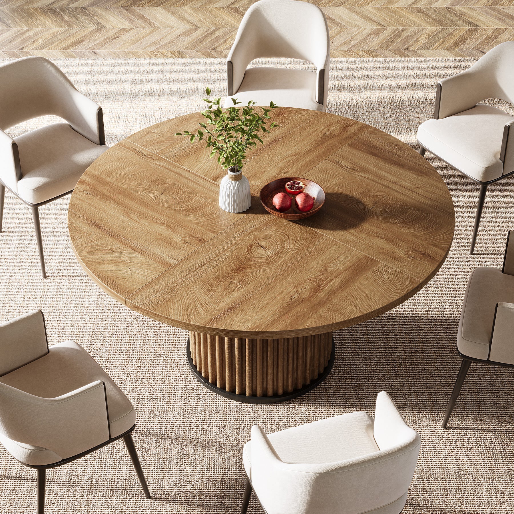 Tribesigns Table de salle à manger ronde noire de 120 cm pour 4 à 6 personnes, Table de cuisine moderne avec piètement en métal