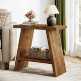 Table d'appoint étroite en bois massif (60 x 30 cm) avec rangement à 2 niveaux, Style rustique, idéale pour le salon et la chambre 3