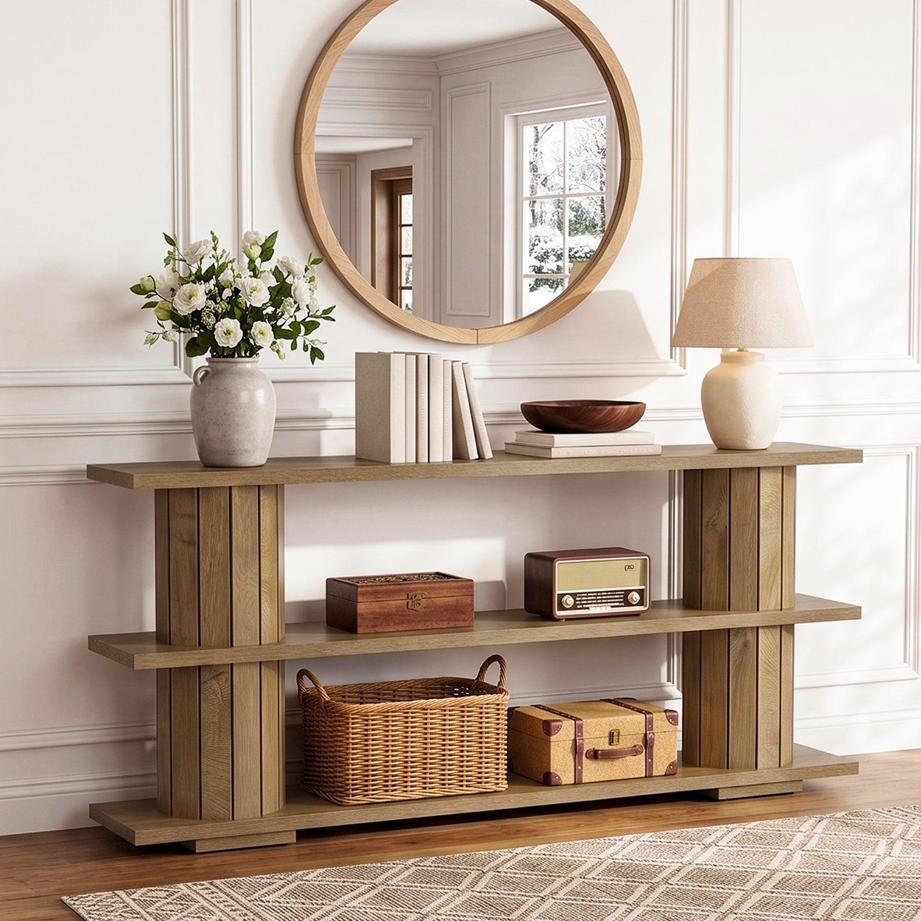 Tribesigns Console de 160 cm avec étagères de rangement à 3 niveaux, Longue table d'entrée pour salon et hall d'entrée
