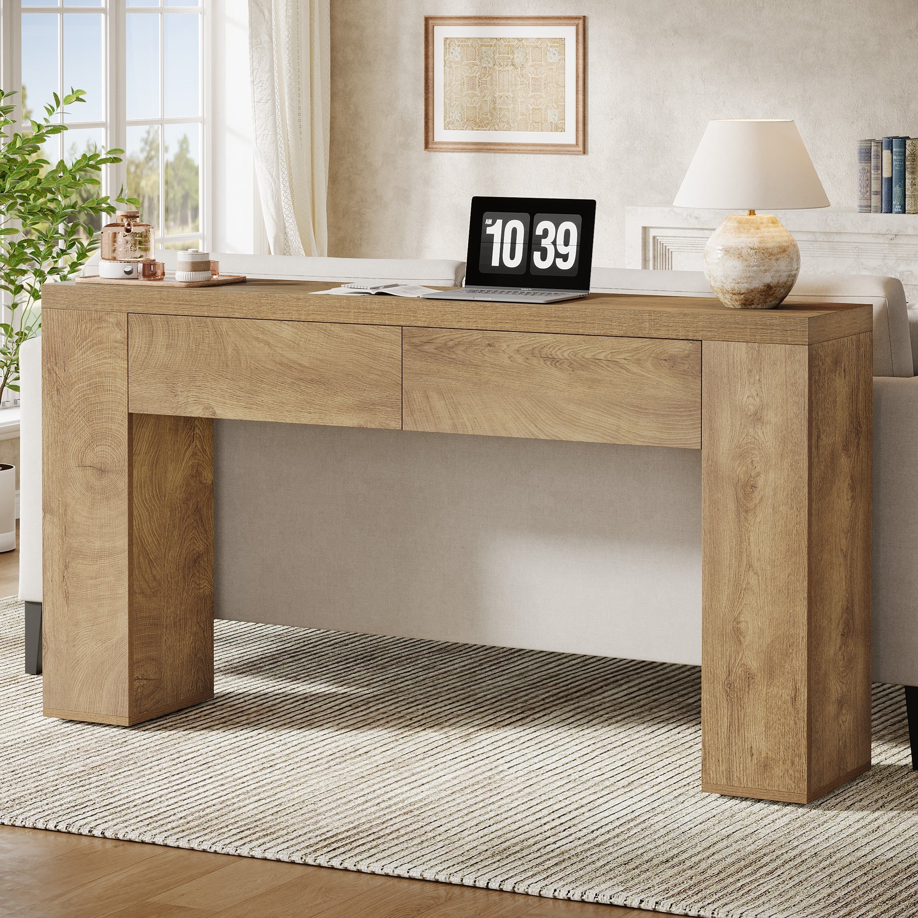 Tribesigns Console de 160 cm avec 2 tiroirs, Table d'entrée étroite avec espace de rangement, en bois d'ingénierie