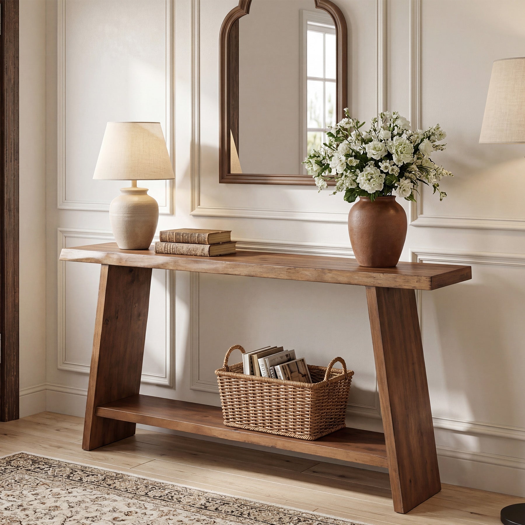 Tribesigns Console en bois massif de 160 cm, Table d'appoint à deux niveaux pour l'entrée