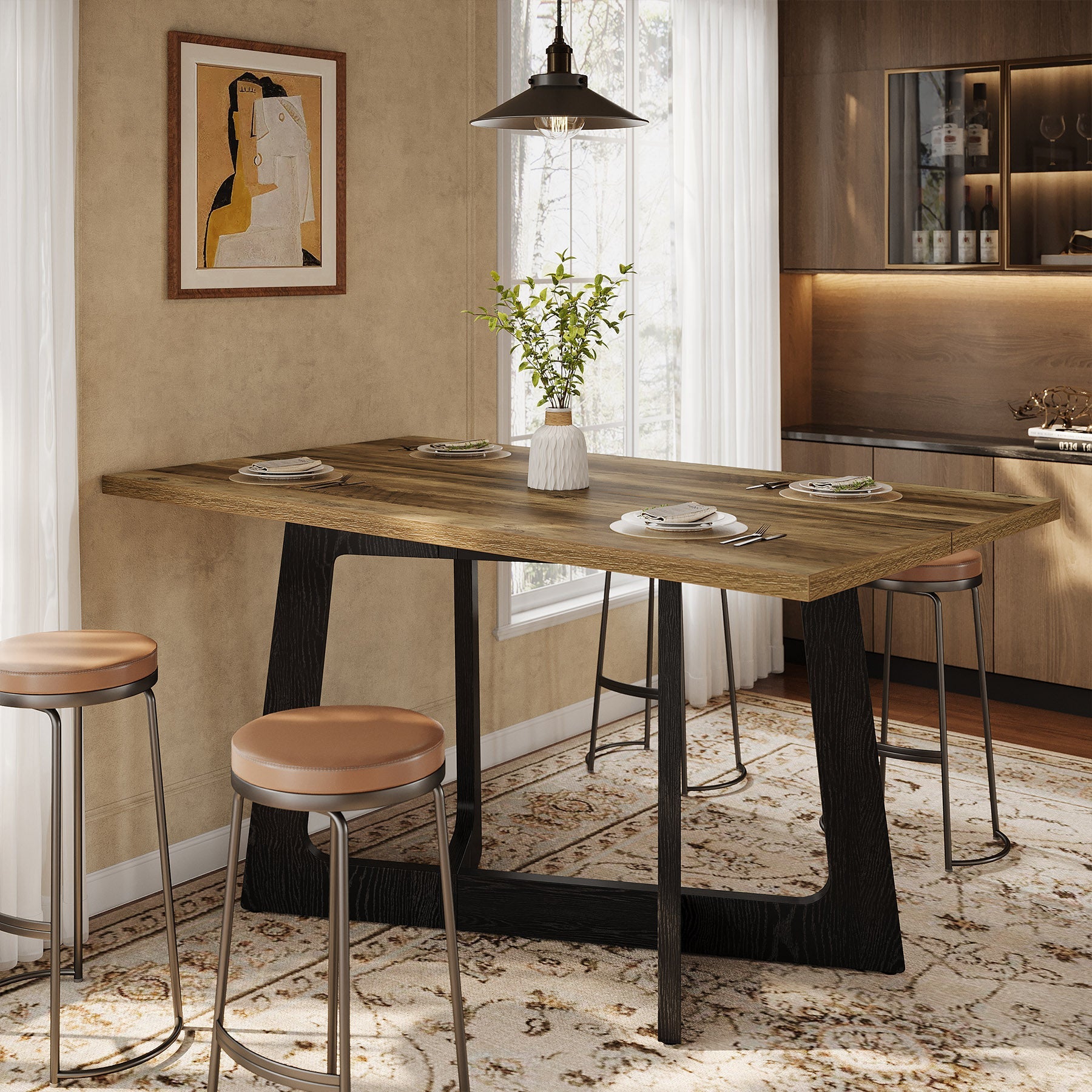 Tribesigns Table à manger 120 x 79 cm pour 2 à 4 personnes avec piètement robuste, Table de cuisine rustique idéale pour les petits espaces