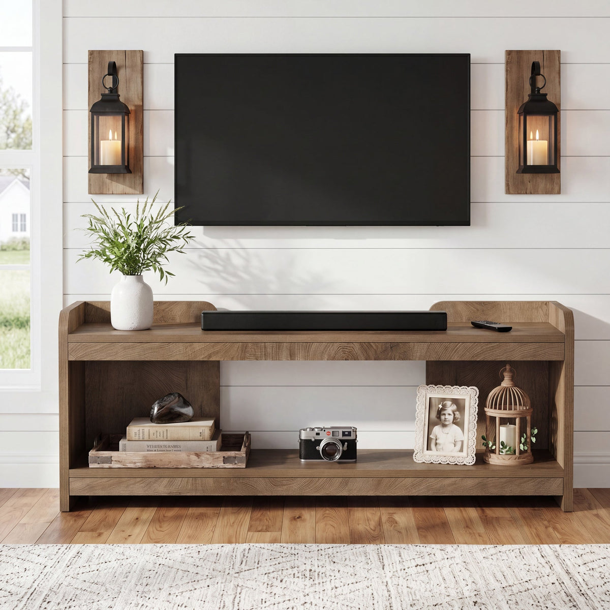 Tribesigns Meuble TV bas de 160 cm pour téléviseurs jusqu'à 70 pouces, Meuble TV à 2 niveaux avec espace de rangement ouvert