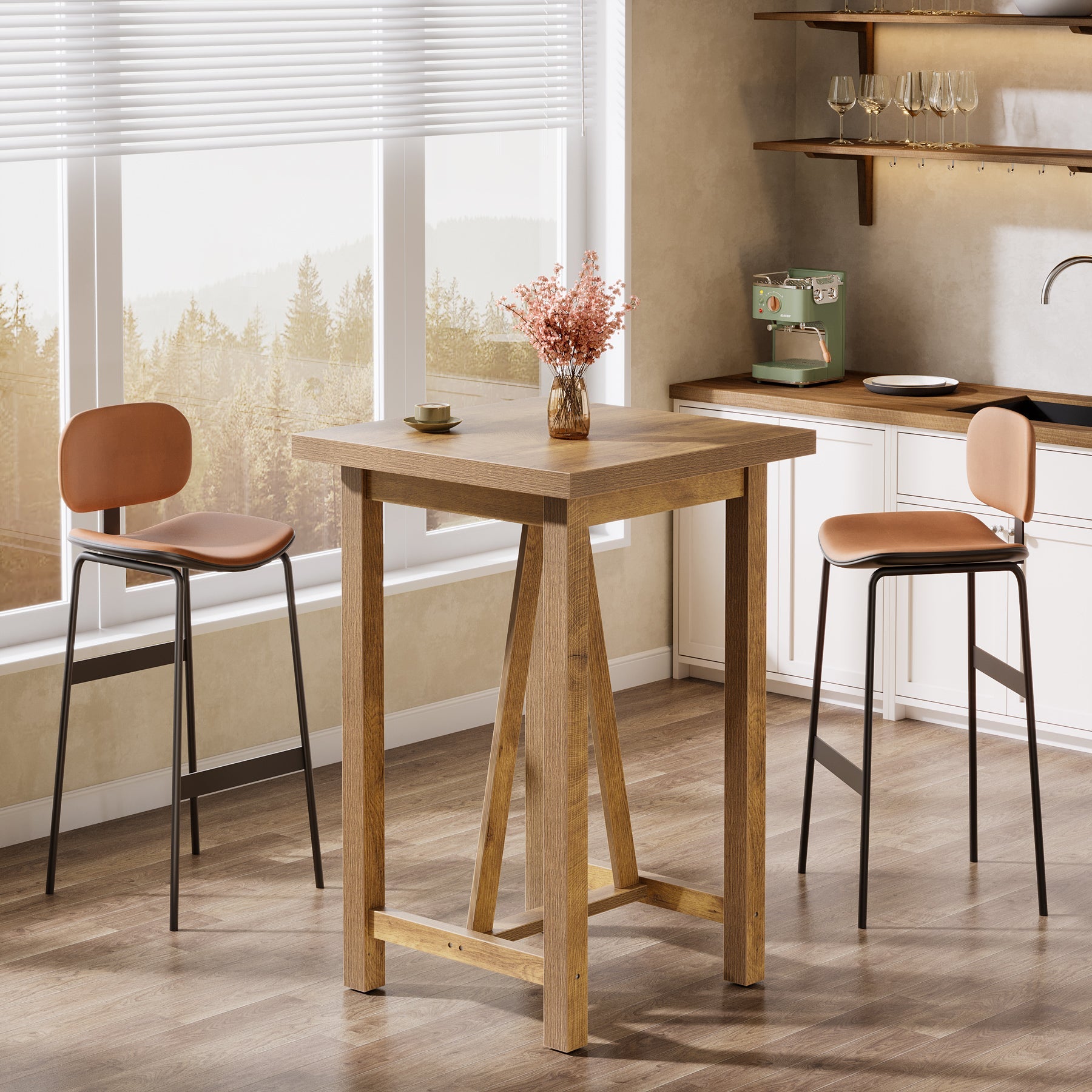 Tribesigns Table de bar à hauteur de comptoir de 100 cm, Table de pub carrée de style maison de campagne