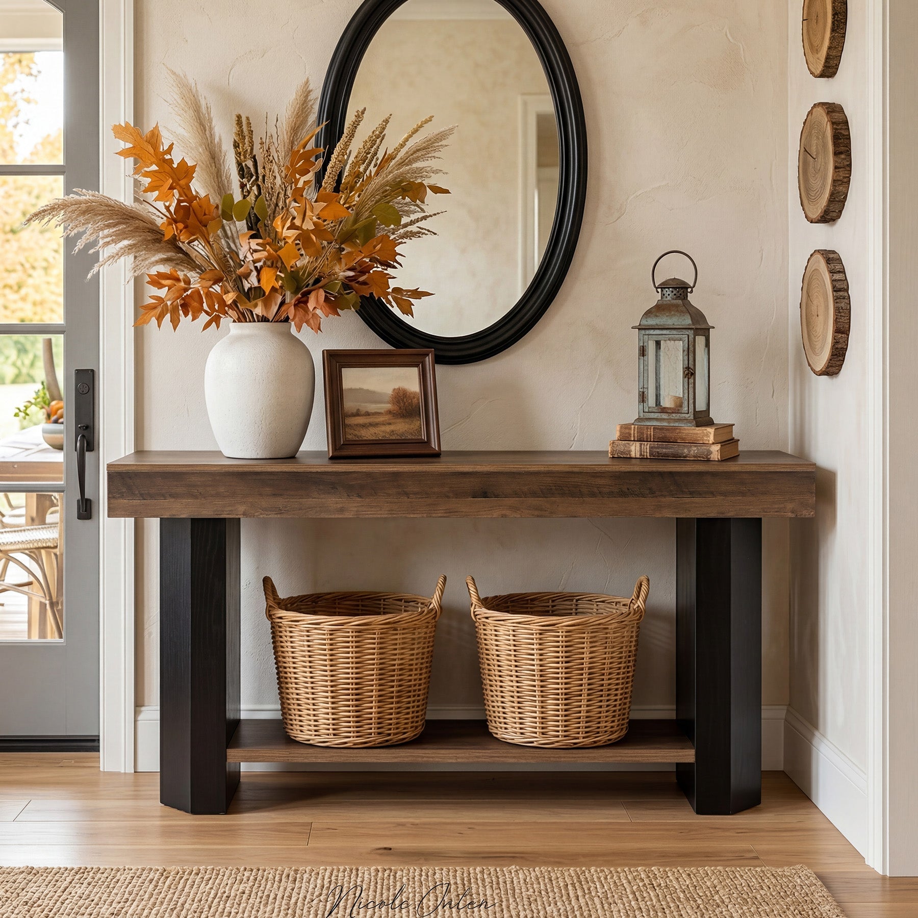 Console de 160 cm avec 2 étagères, Table d'entrée étroite de style industriel