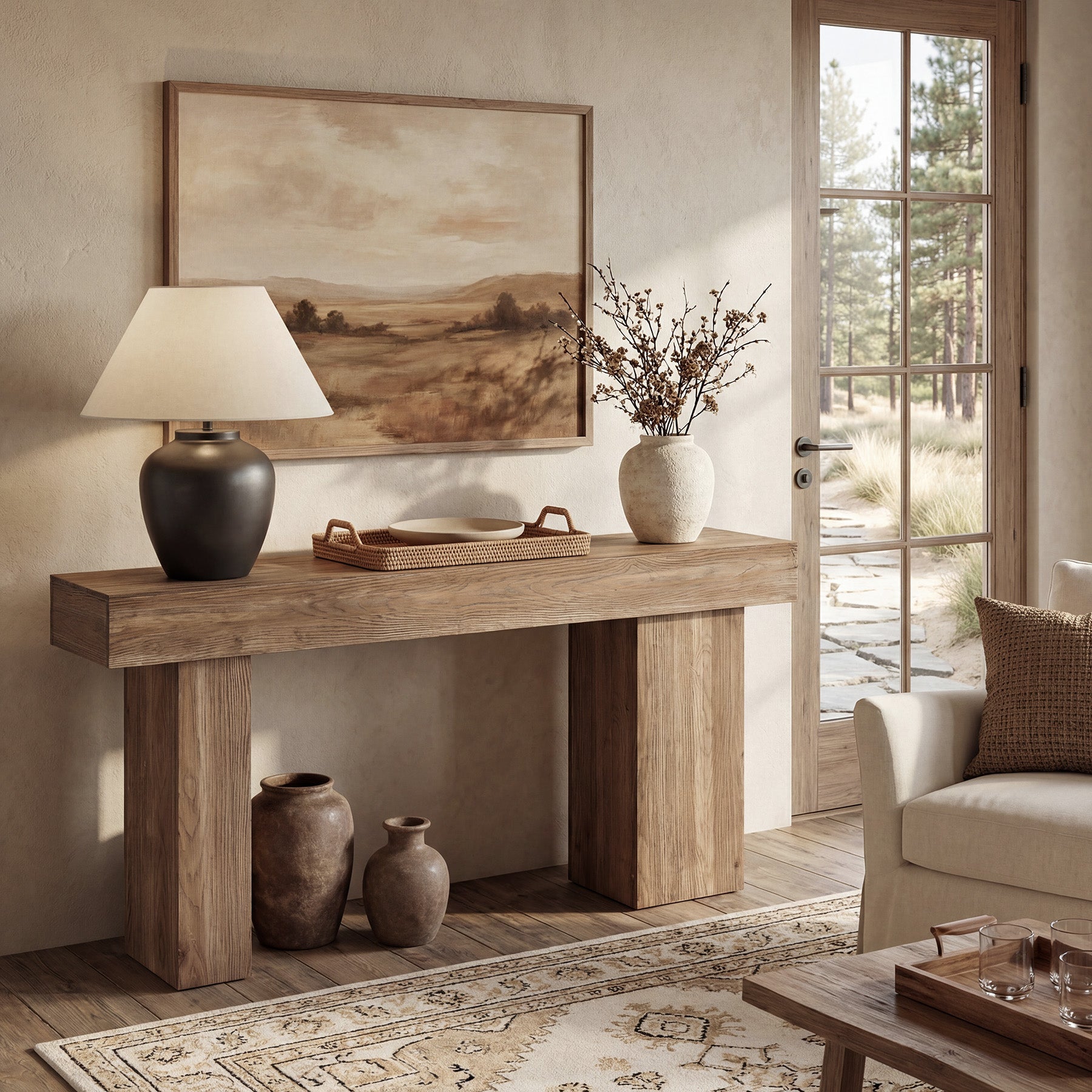 Tribesigns Console de 160 cm en bois massif avec pieds d'artiste, Table basse de style champêtre pour couloir et salon