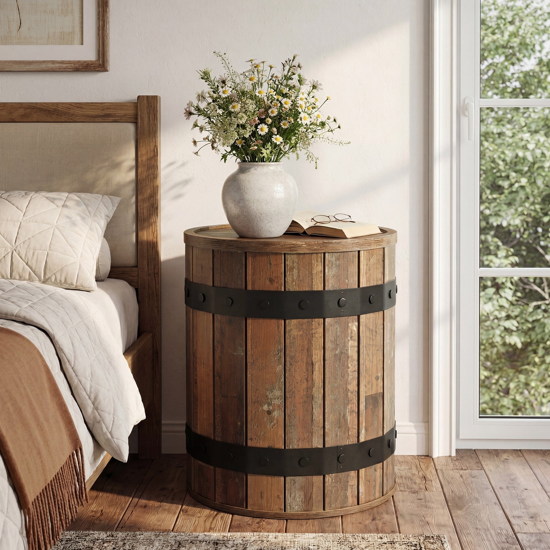 Tribesigns Table d'appoint ronde avec rangement, Table de chevet cylindrique de 50 cm avec couvercle amovible