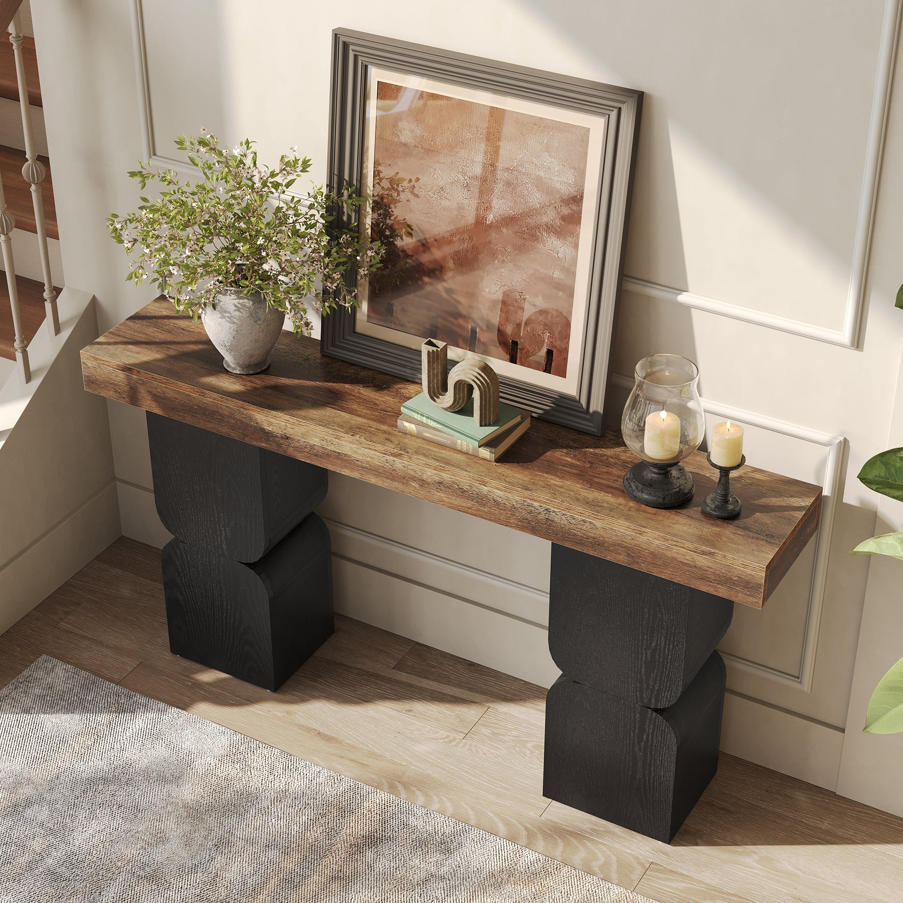 Tribesigns Console de 160 cm, Table d'appoint moderne à placer derrière le canapé avec un design color-block