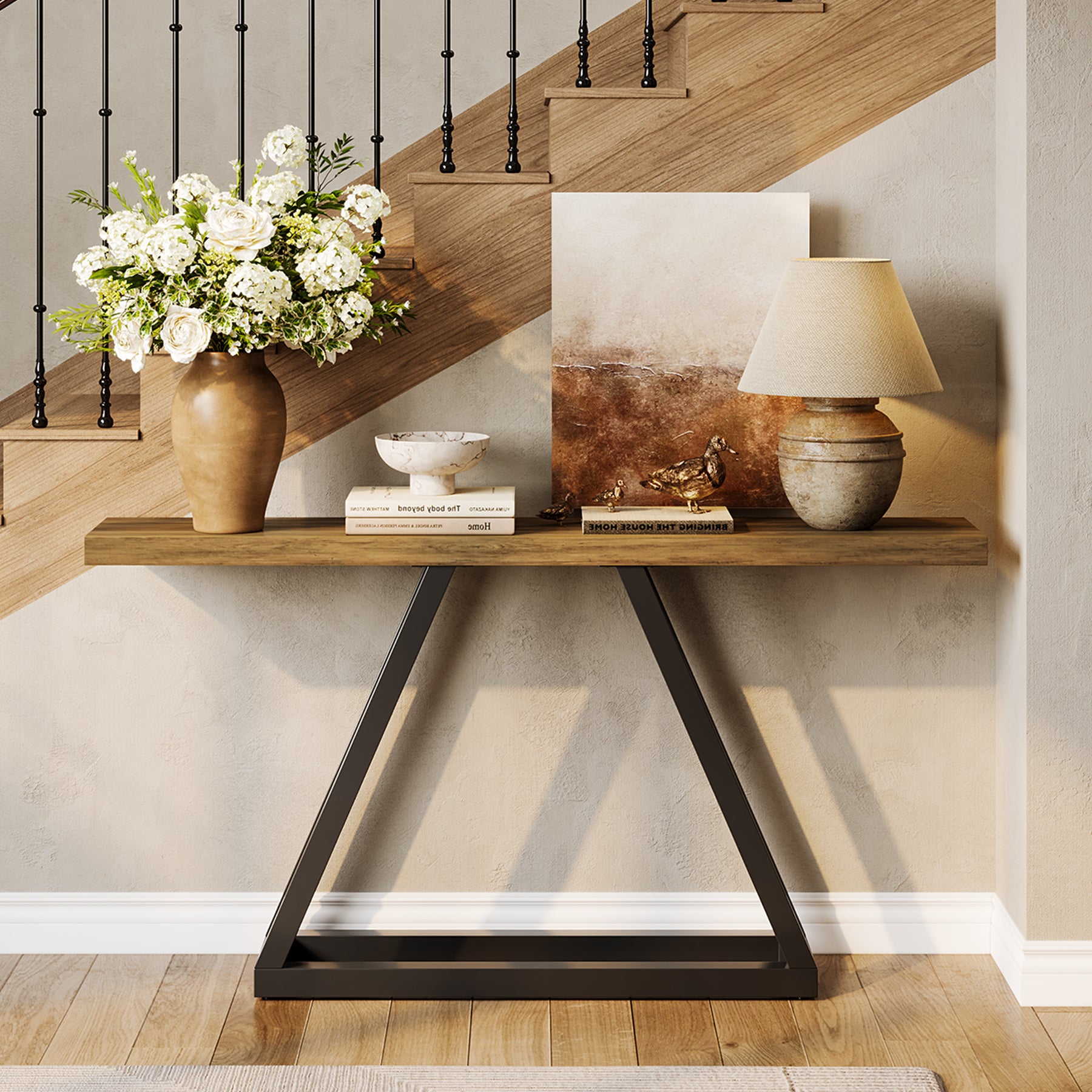 Tribesigns Console industrielle étroite de 160 cm, Table d'entrée moderne noire pour salon et hall d'entrée