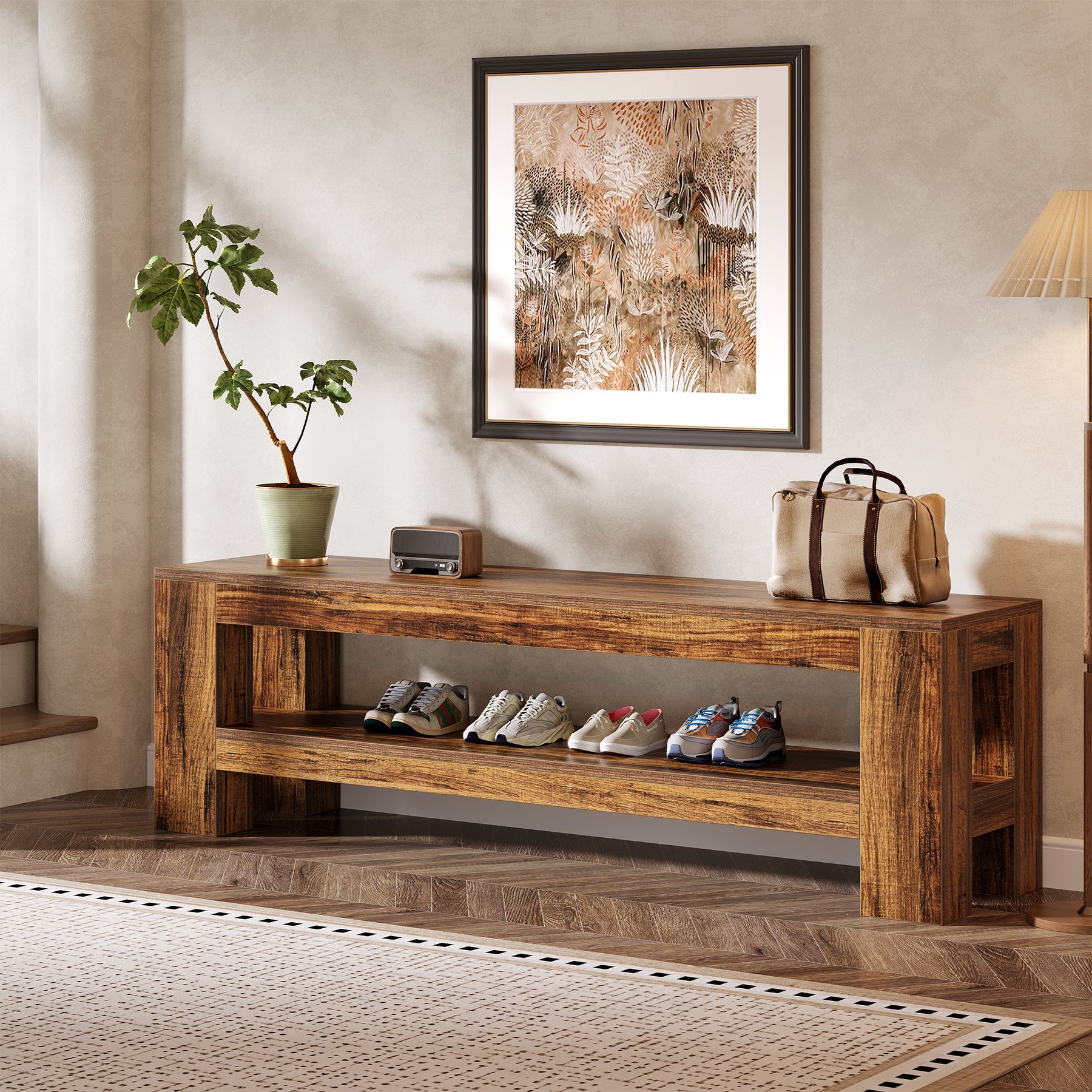Tribesigns Meuble TV bas 150 cm pour téléviseurs Style rustique avec étagère