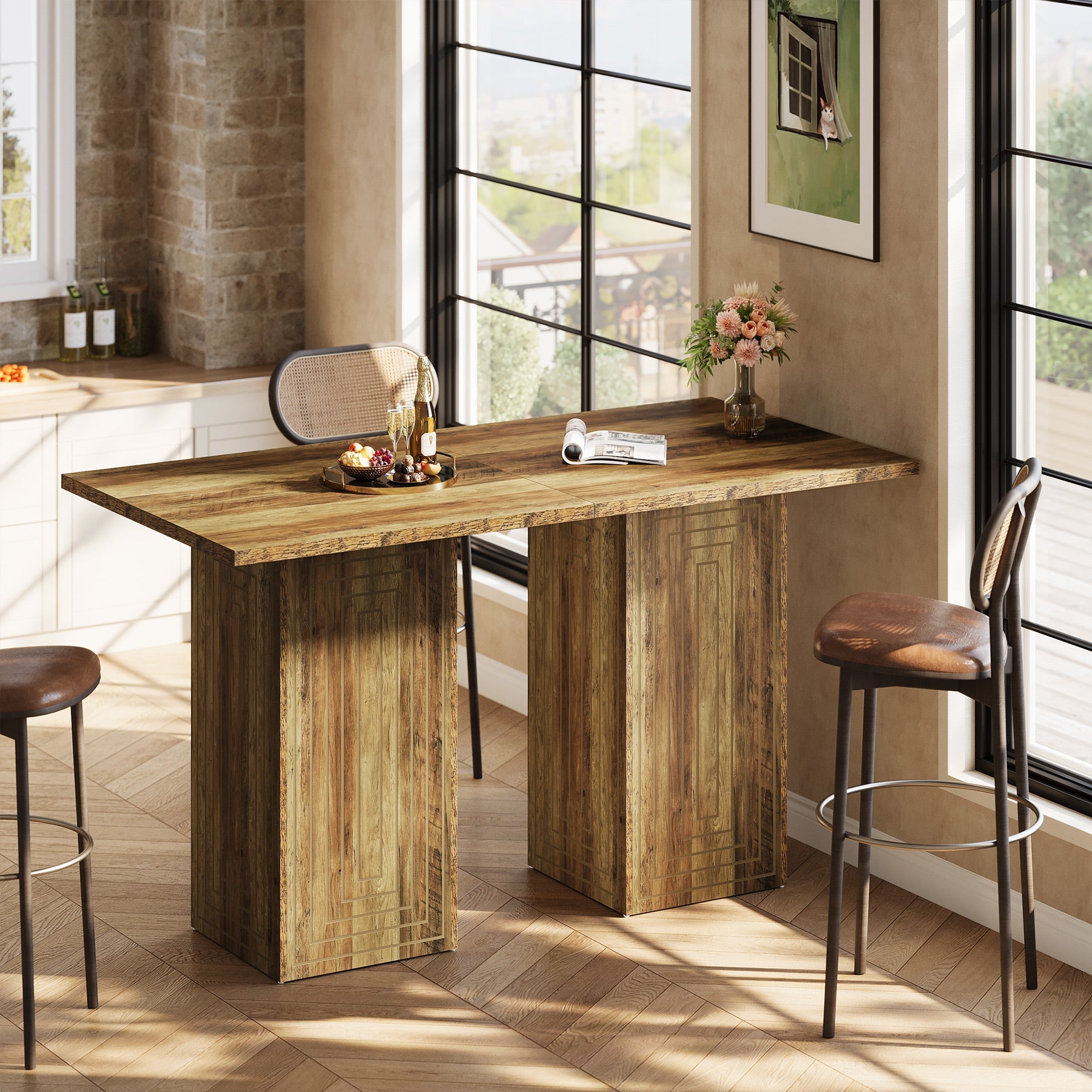 Tribesigns Table de bar carrée de style campagnard de 79 cm avec motif géométrique pour la cuisine et le salon