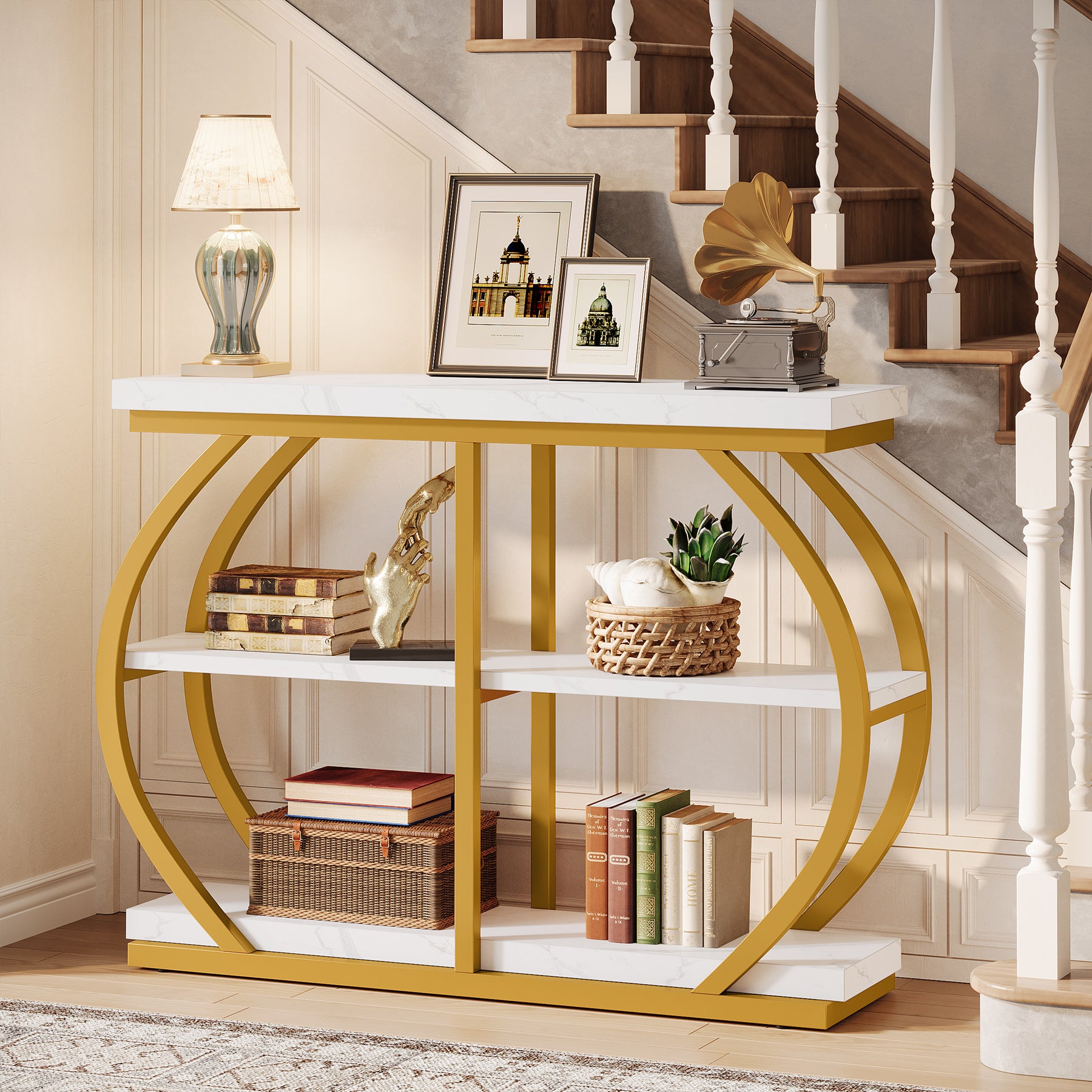Tribesigns Console de 105 cm, Table d'entrée à 3 niveaux avec cadre en arche