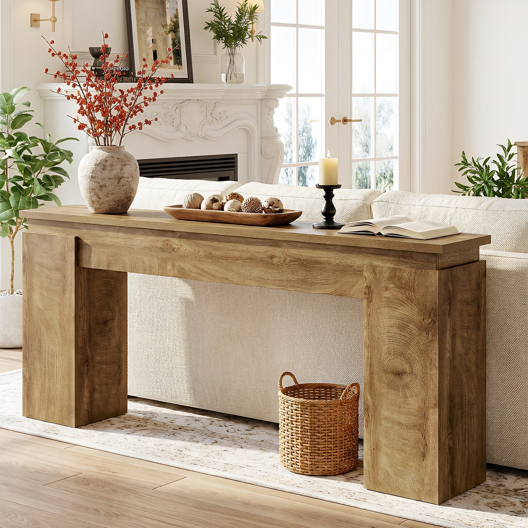 Tribesigns Console étroite (160 cm), Table de couloir ou de derrière de canapé de style Ferme avec étagère de rangement