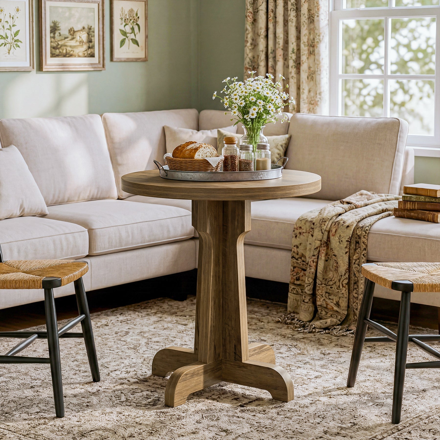 Tribesigns Table de salle à manger ronde 60 cm pour 2 personnes, Petite table de cuisine style champêtre