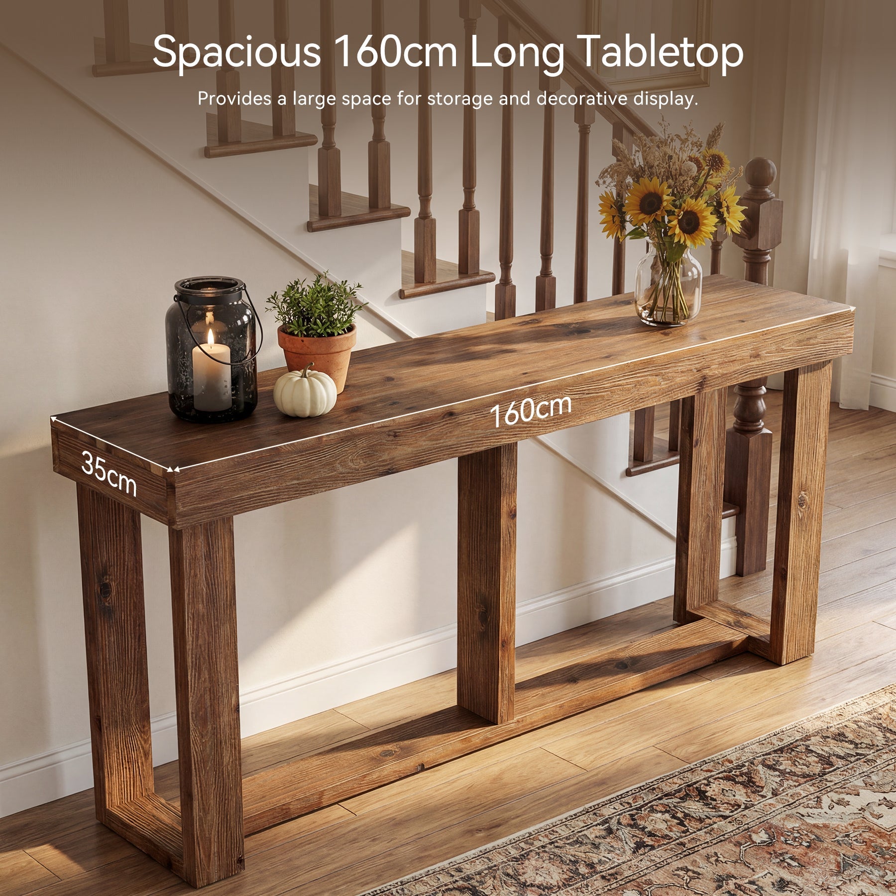 Tribesigns Console en bois massif de 160 cm, Table d'entrée étroite de style champêtre pour le hall d'entrée et le salon.