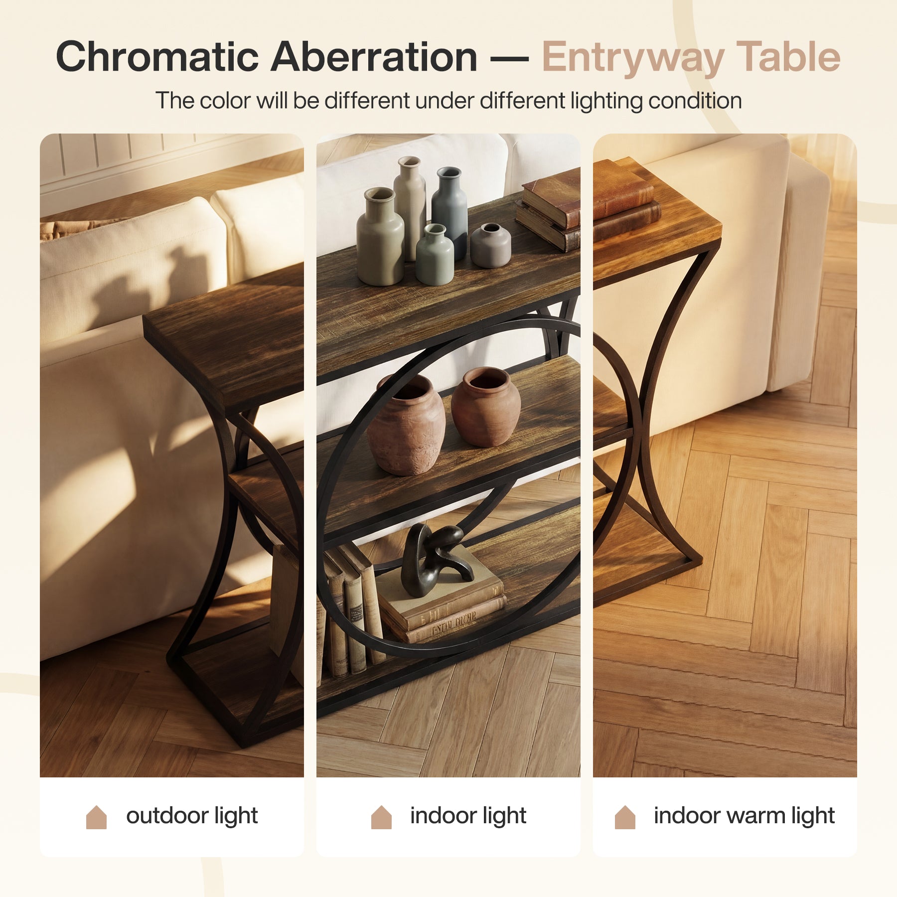 Tribesigns Console industrielle de 105 cm, Table d'appoint à 3 niveaux avec structure arquée