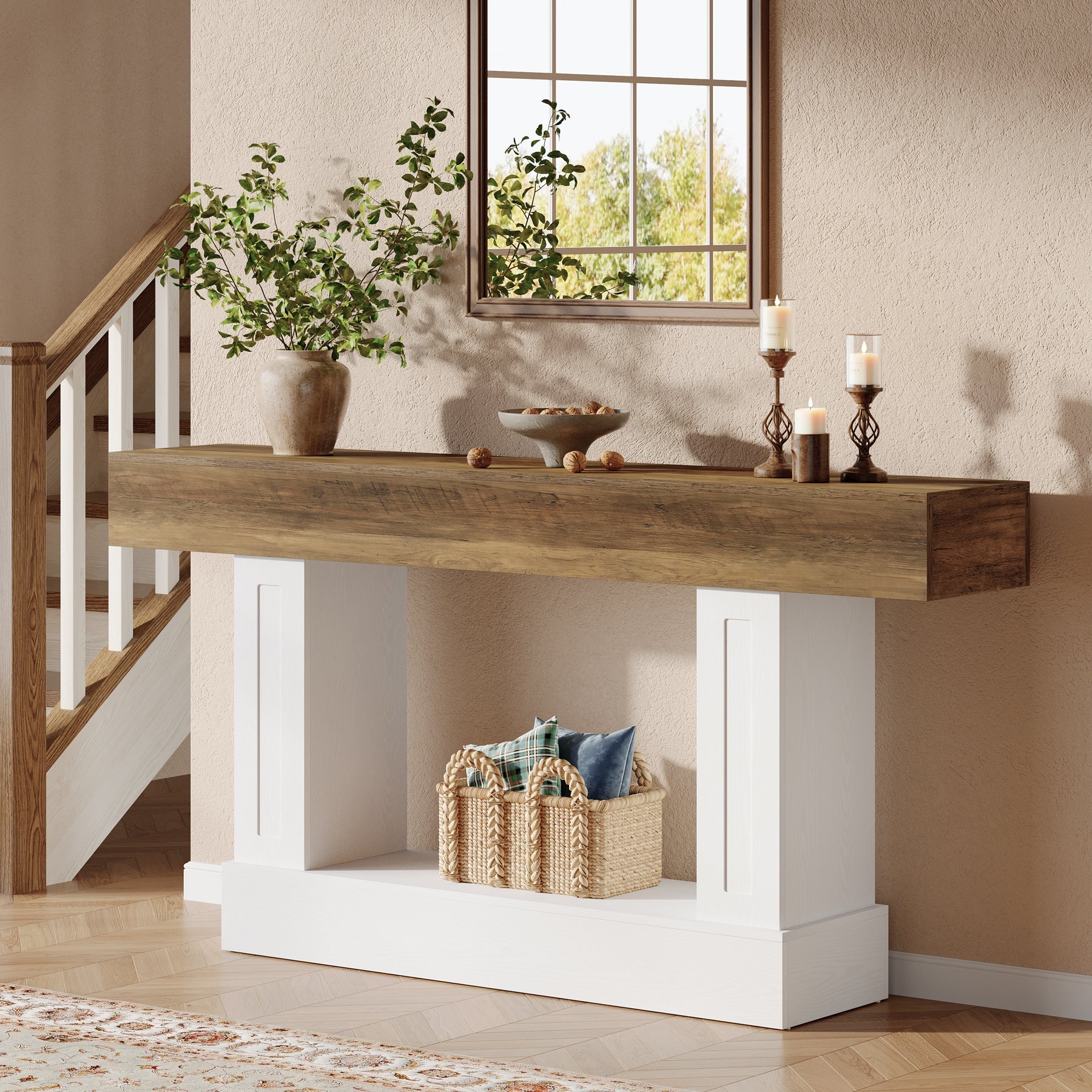 Tribesigns Console rustique de 160 cm avec rangement ouvert, Table d'appoint étroite pour entrée et salon