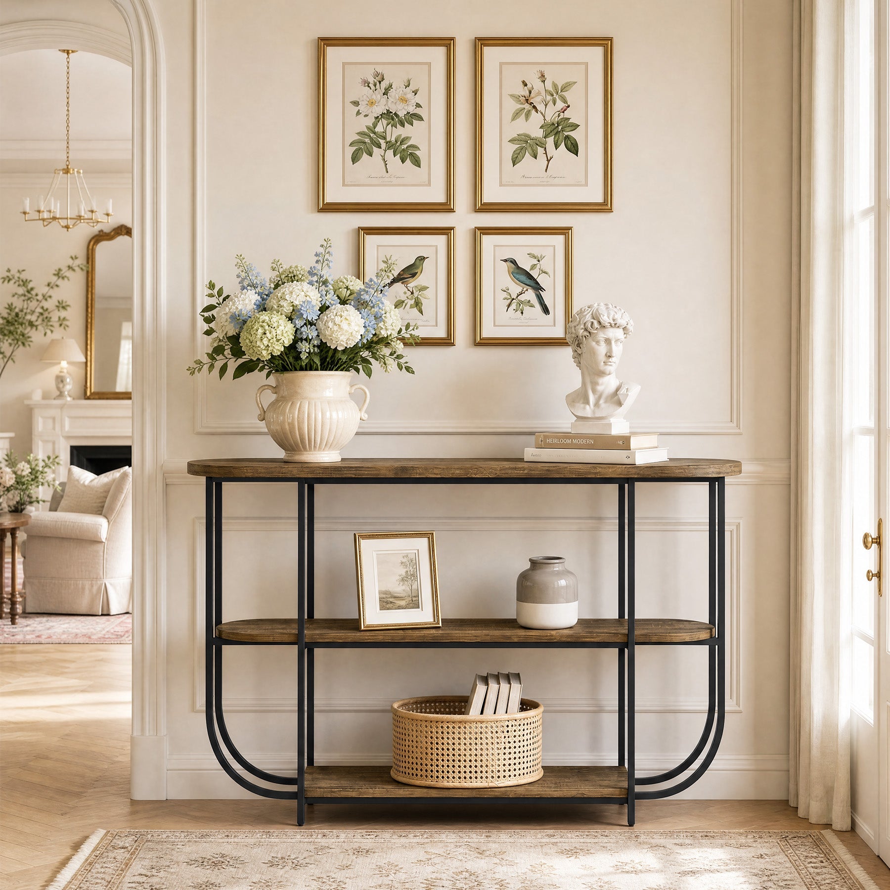 Tribesigns Console 160 cm, Table d'entrée étroite à 3 niveaux et structure en métal