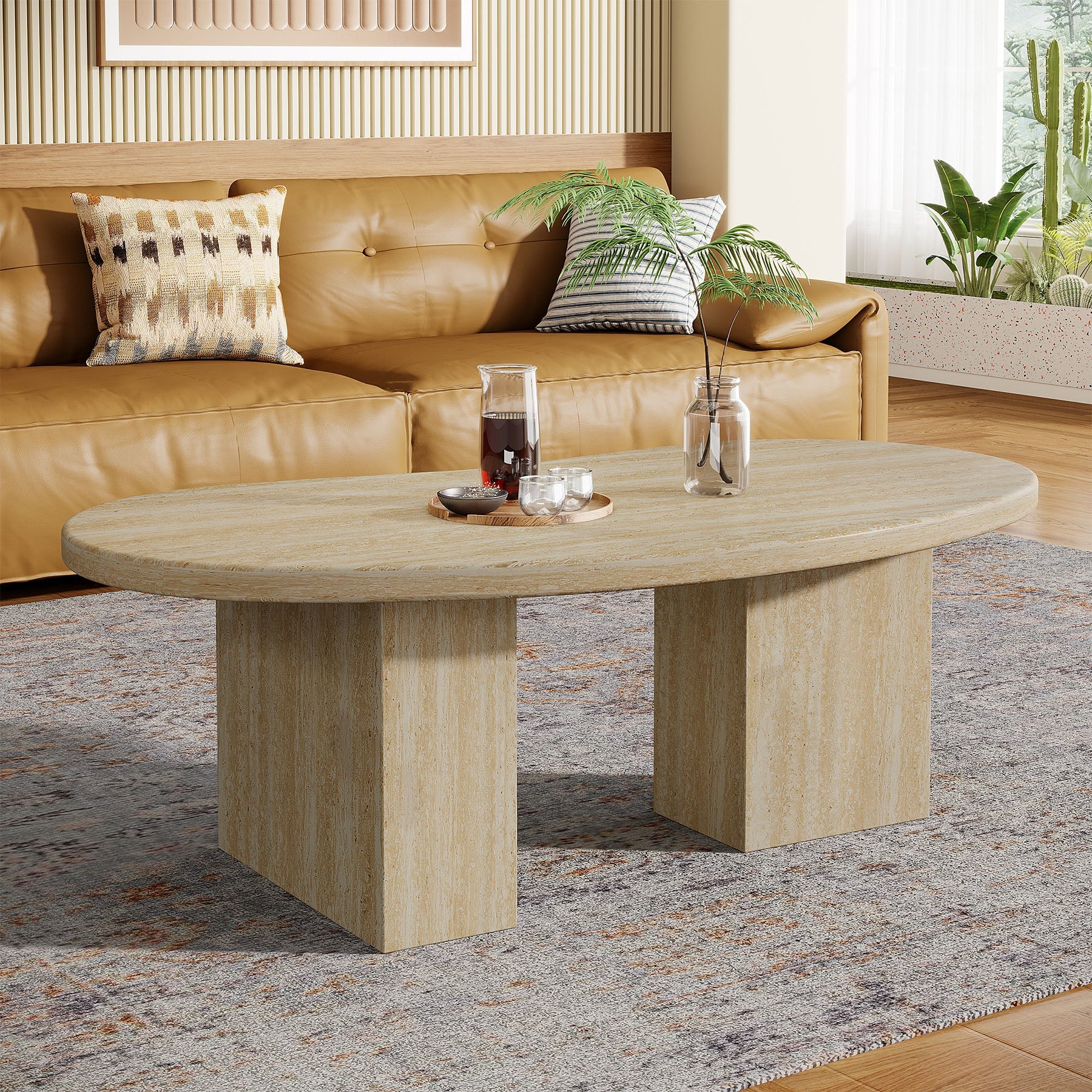 Tribesigns Table basse 115 cm, Table de cocktail ovale avec piédestal asymétrique