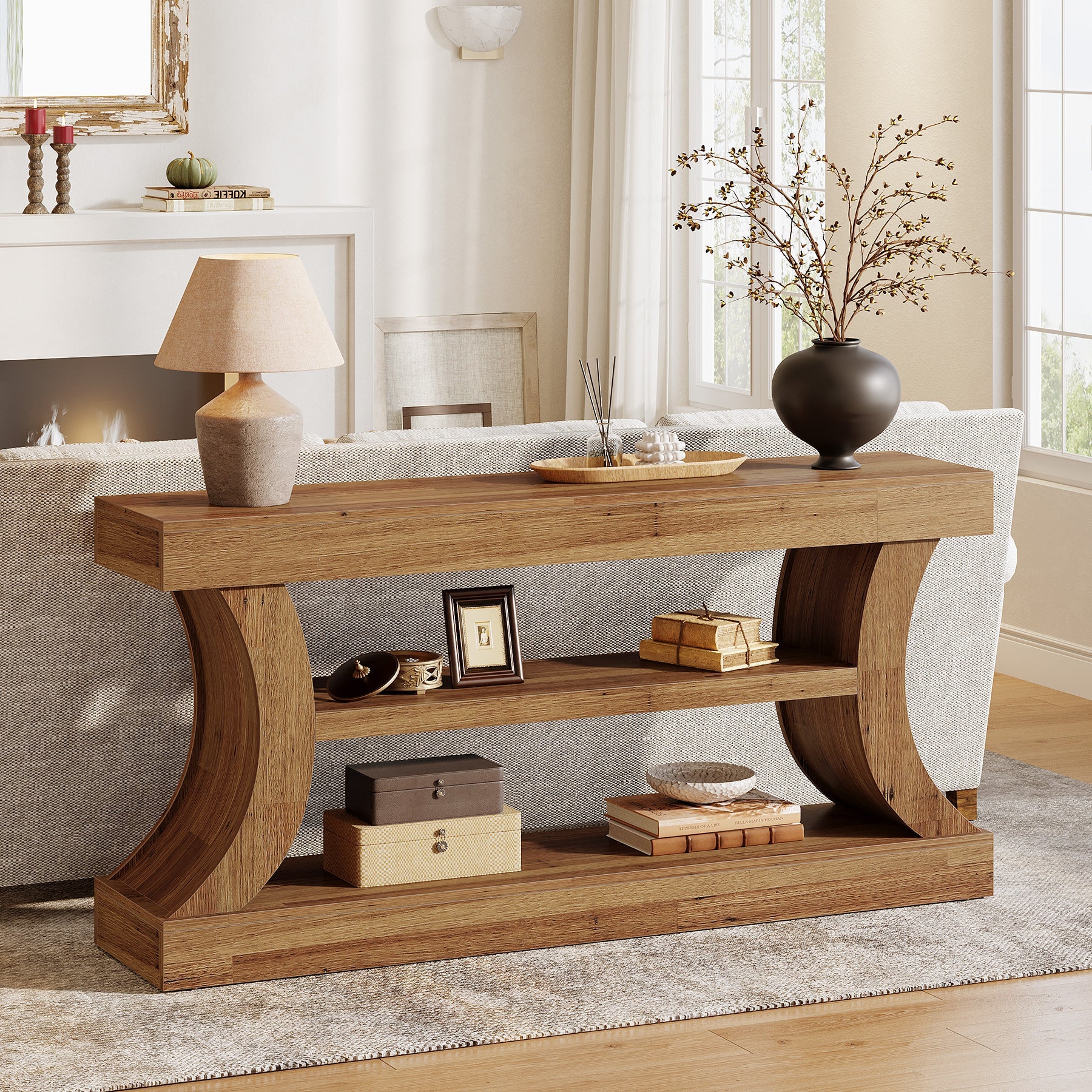 Tribesigns Console de 160 cm au design incurvé, Meuble TV bas avec rangement pour salon