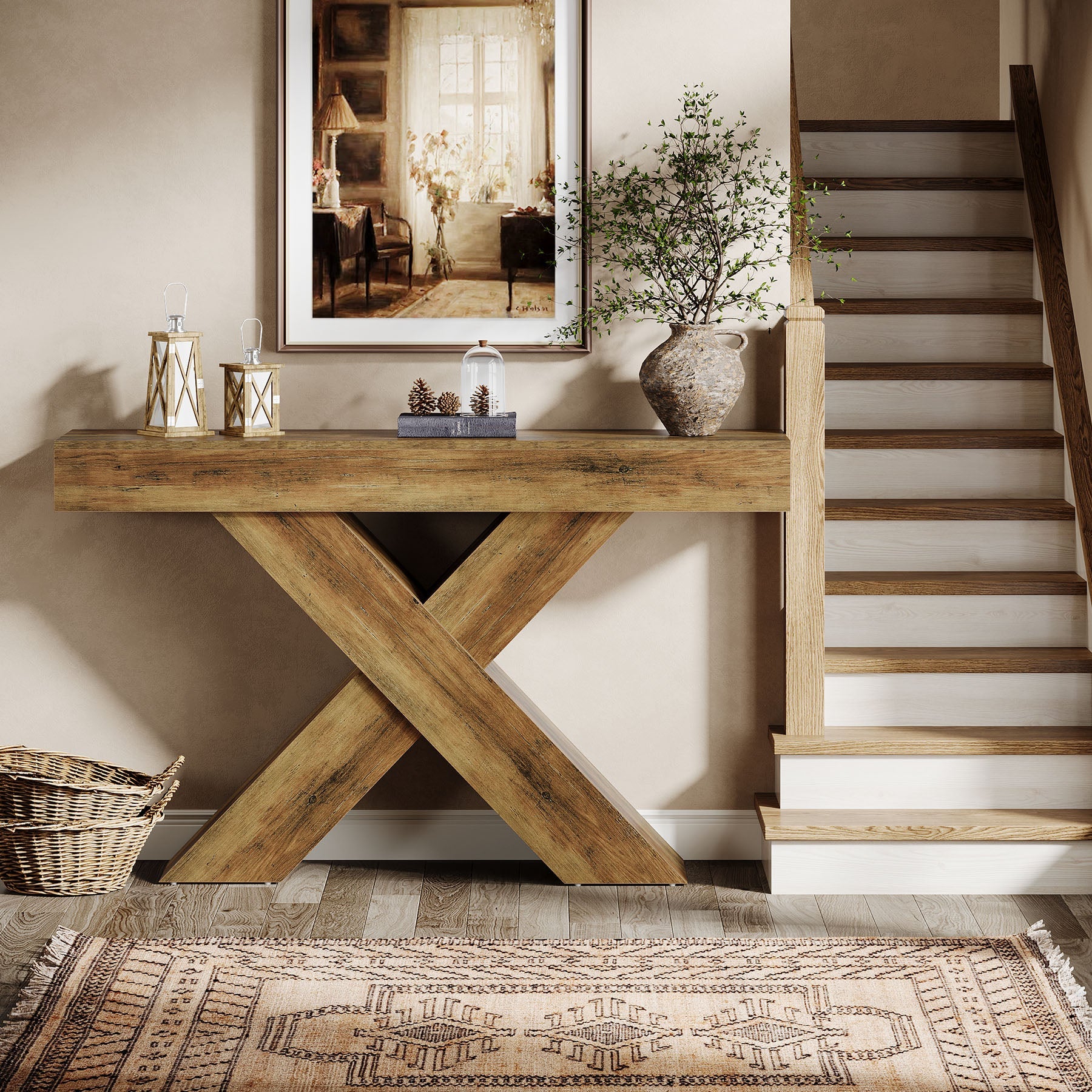 Tribesigns Console de 140 cm, Table d'appoint en bois au design unique