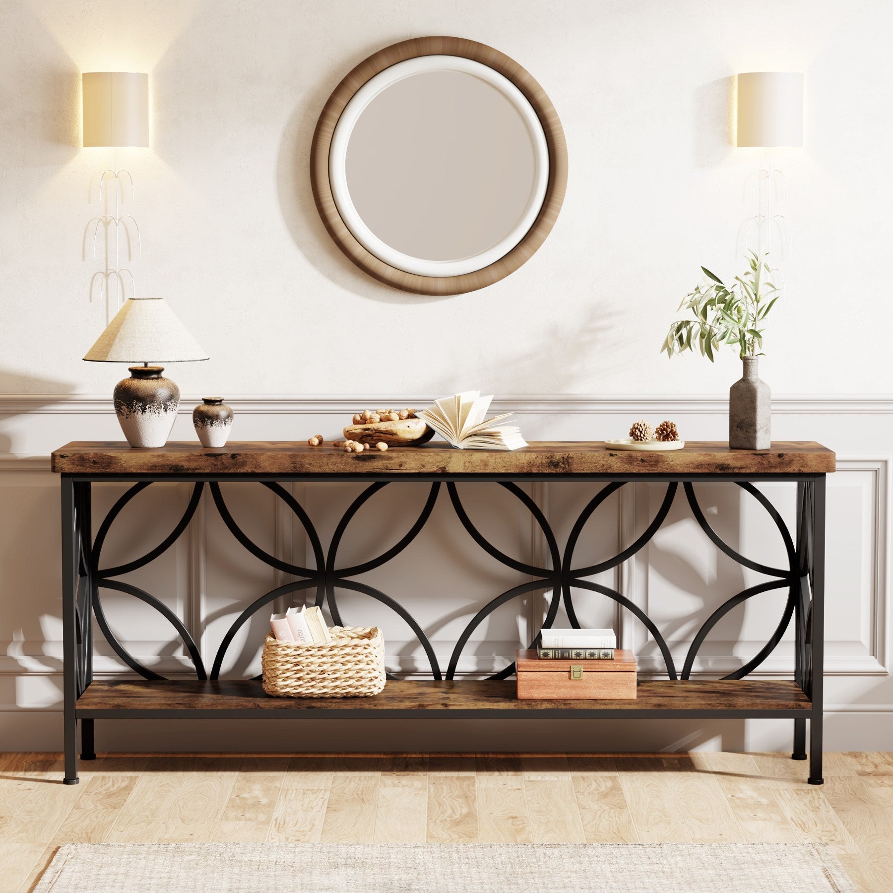 Tribesigns Console à 2 niveaux 160 cm, Table de canapé industrielle derrière le canapé