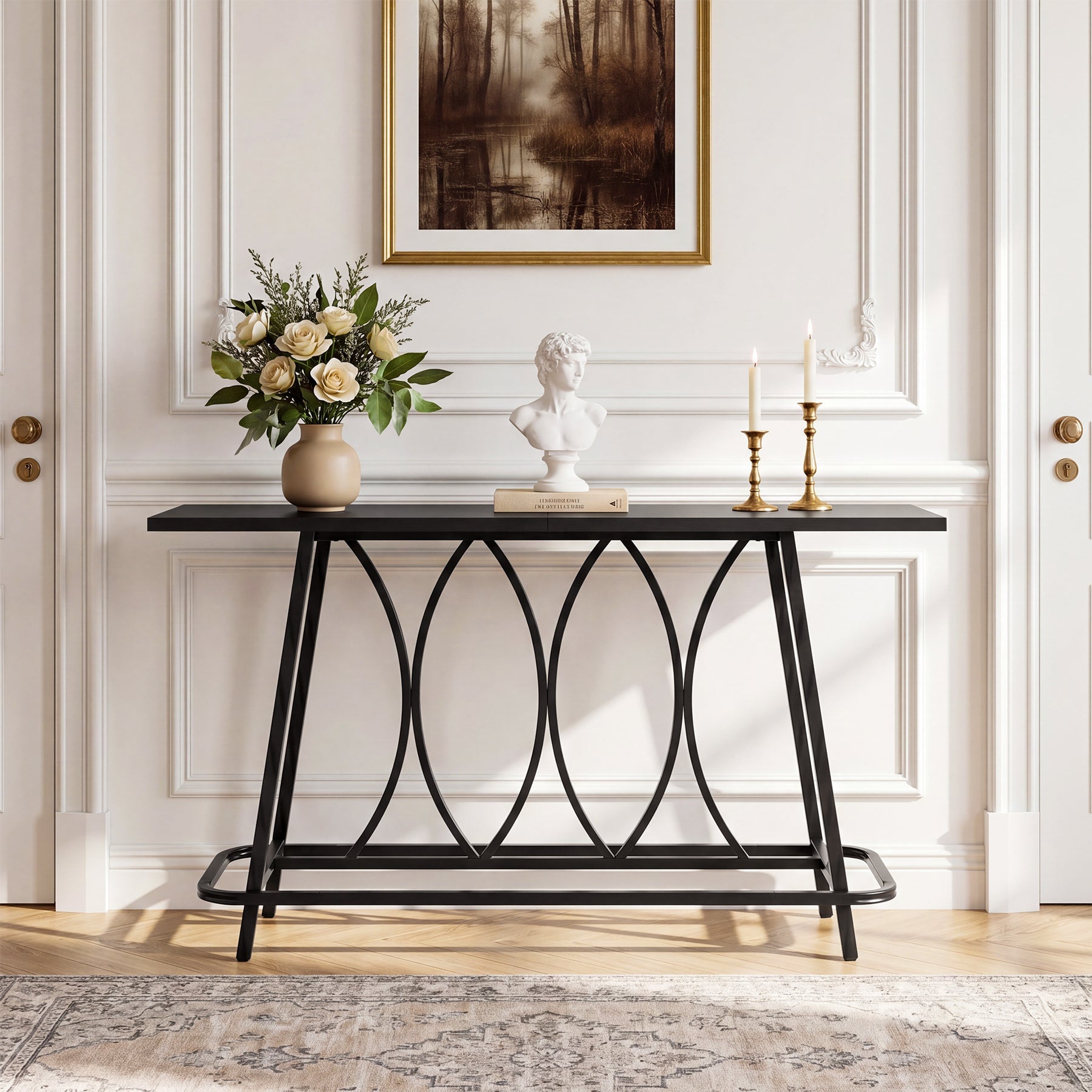 Tribesigns Console de 160 cm de long style campagne moderne, Table d'entrée étroite avec structure en métal