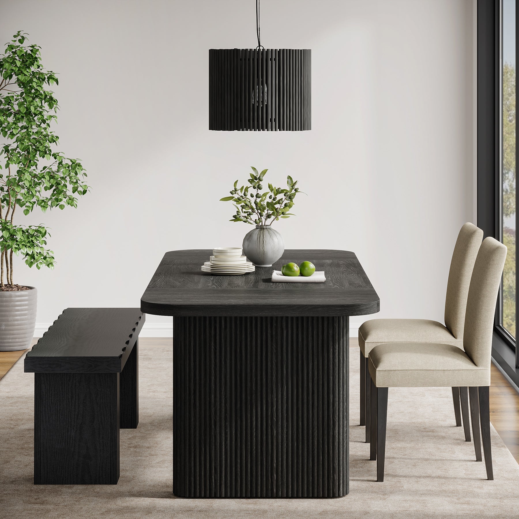 Banc noir de 120 cm, Banc en bois moderne, Banc de salle à manger polyvalent au design minimaliste