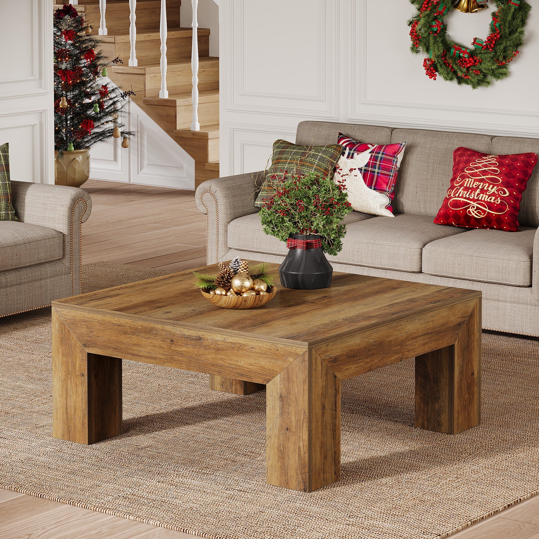 Tribesigns Table basse carrée de 100 cm Style campagnard