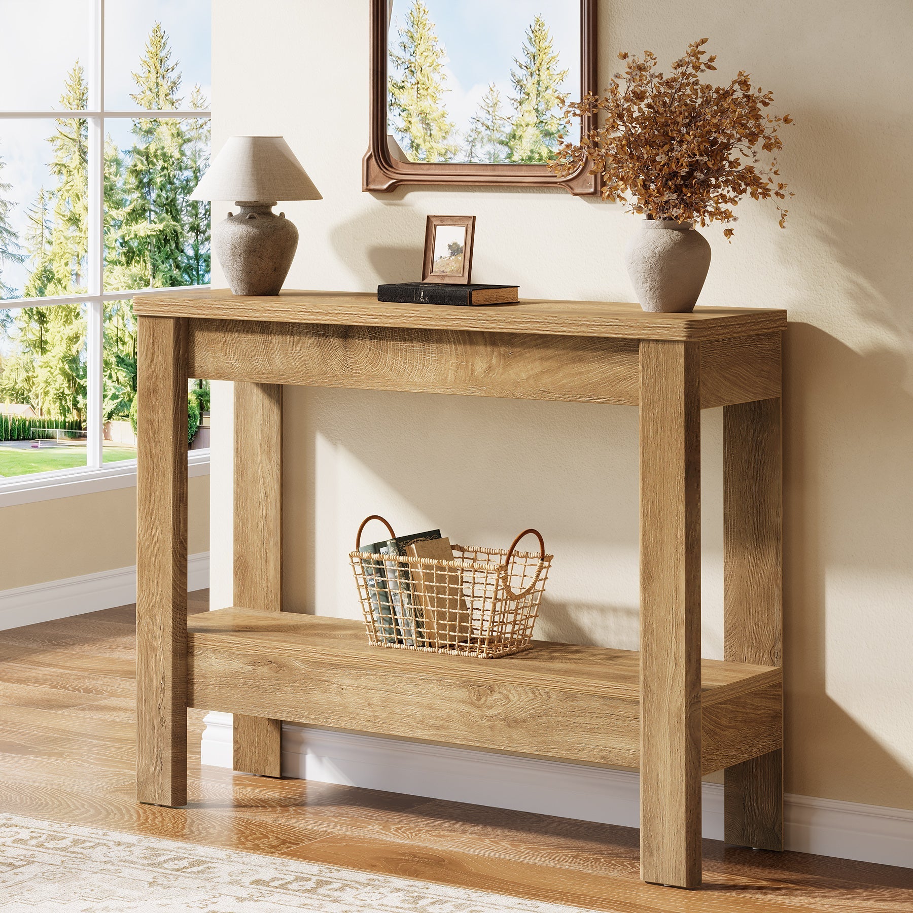 Tribesigns Console rustique 105 x 30 x 80 cm avec rangement ouvert, Table d'appoint étroite pour entrée et salon