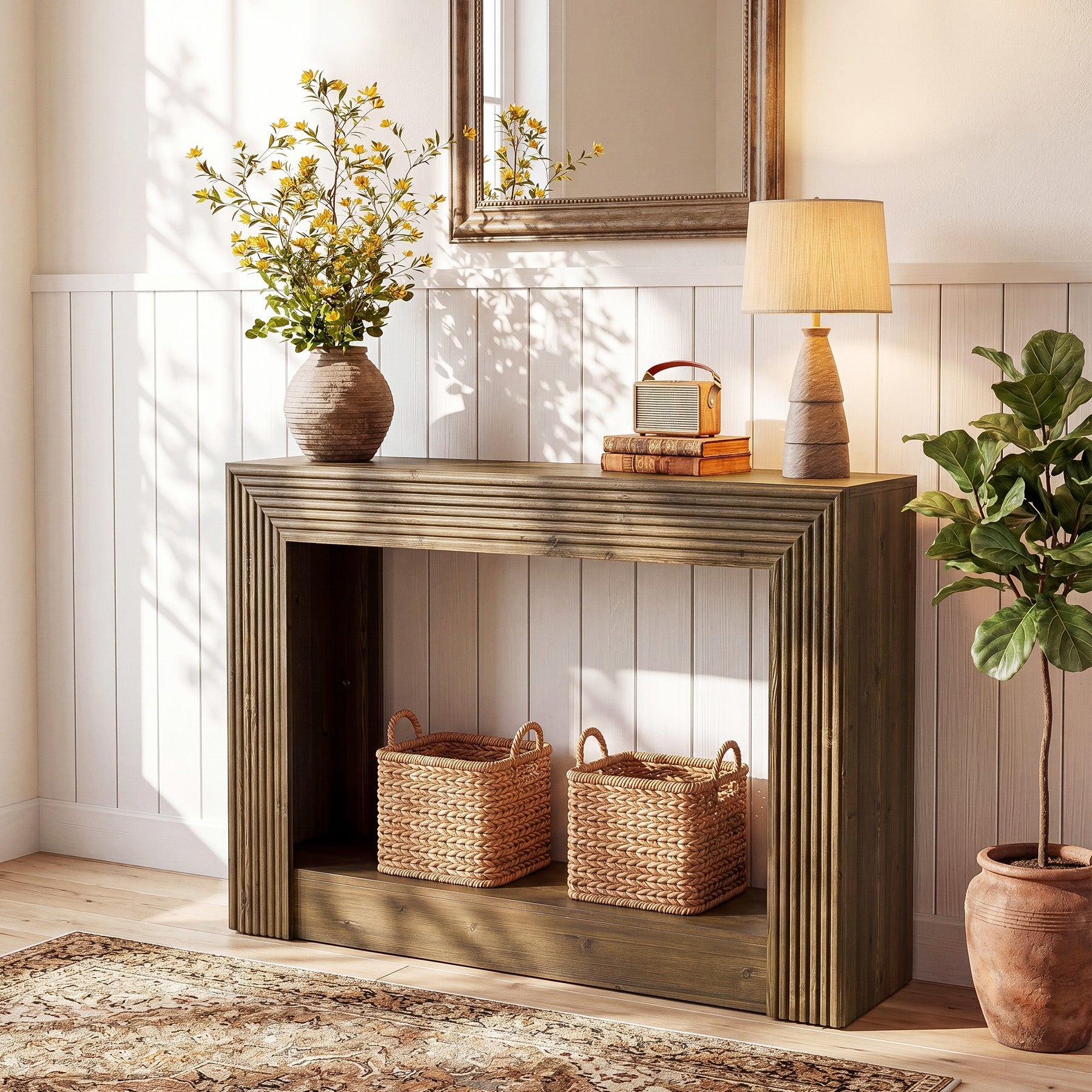 Tribesigns Console de style campagnard de 105 cm avec rangement, Table d'appoint étroite à 2 niveaux