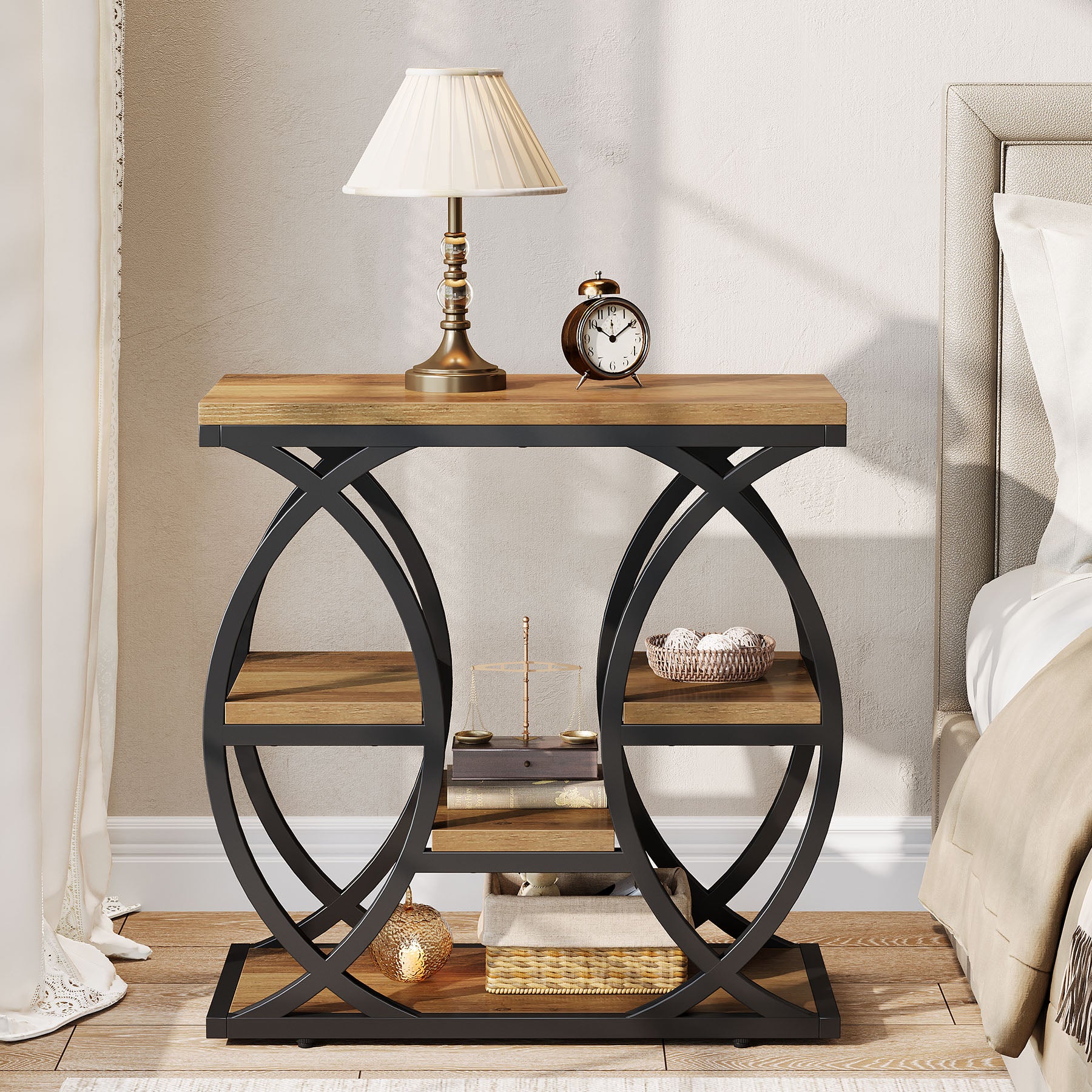 Tribesigns Table d'appoint avec 4 étagères, Table de chevet étroite avec espace de rangement