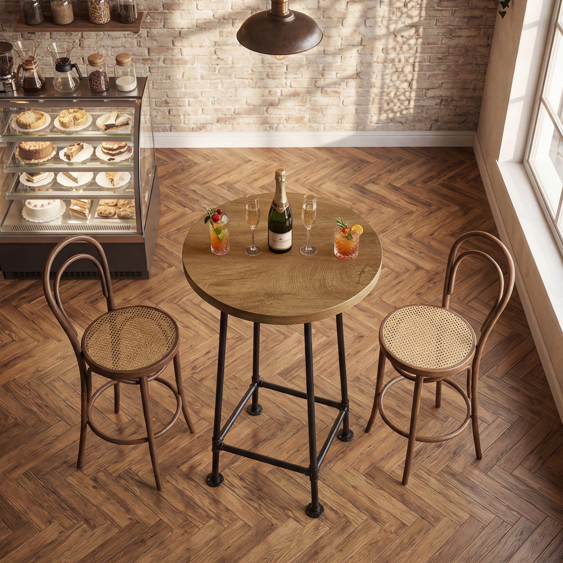 Tribesigns Table de bar ronde de 95 cm avec repose-pieds en métal, Table haute de style industriel pour cuisine et bistro (table seule)