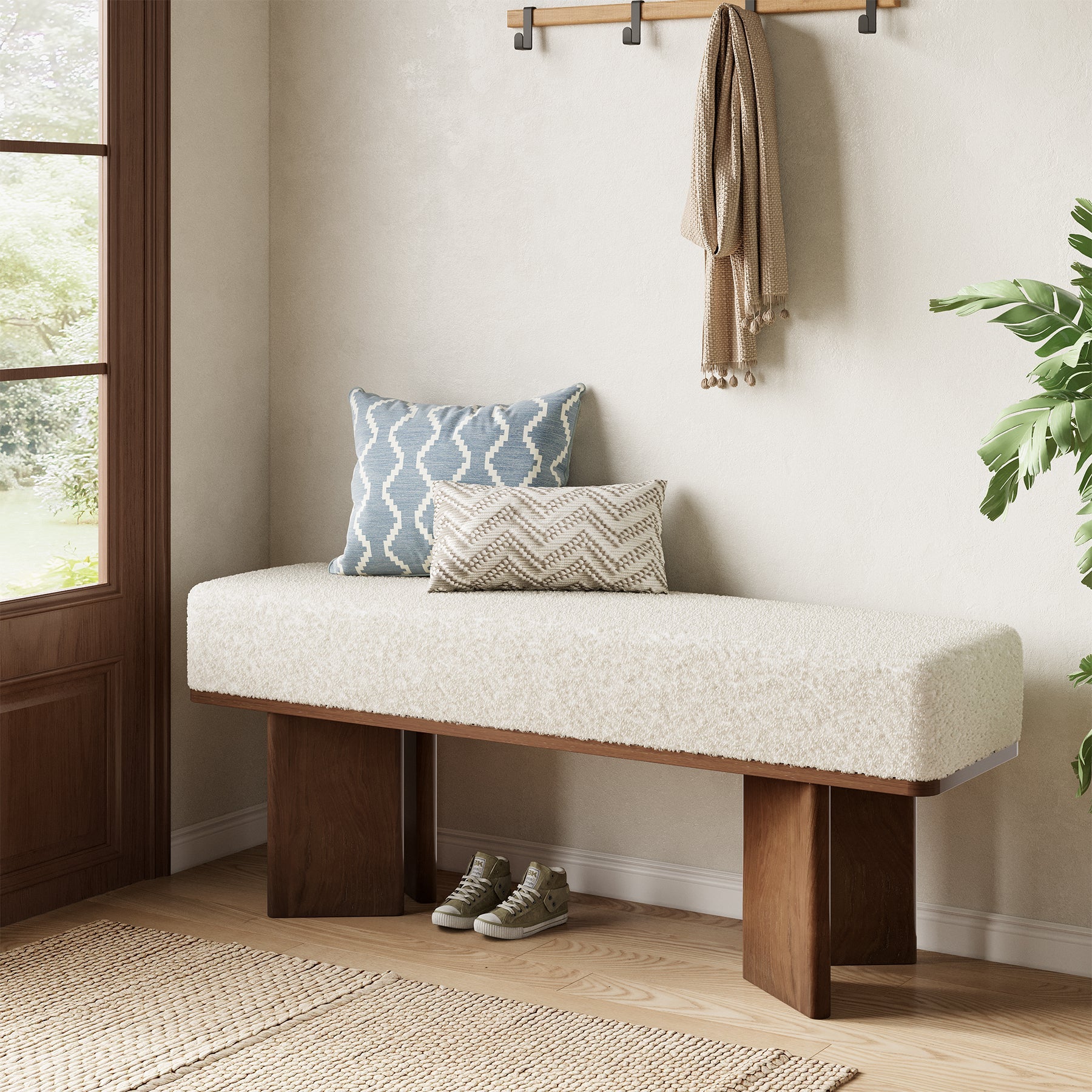 Tribesigns Banc de rangement, Étagère à chaussures de 120 cm Tabouret de lit avec coussin