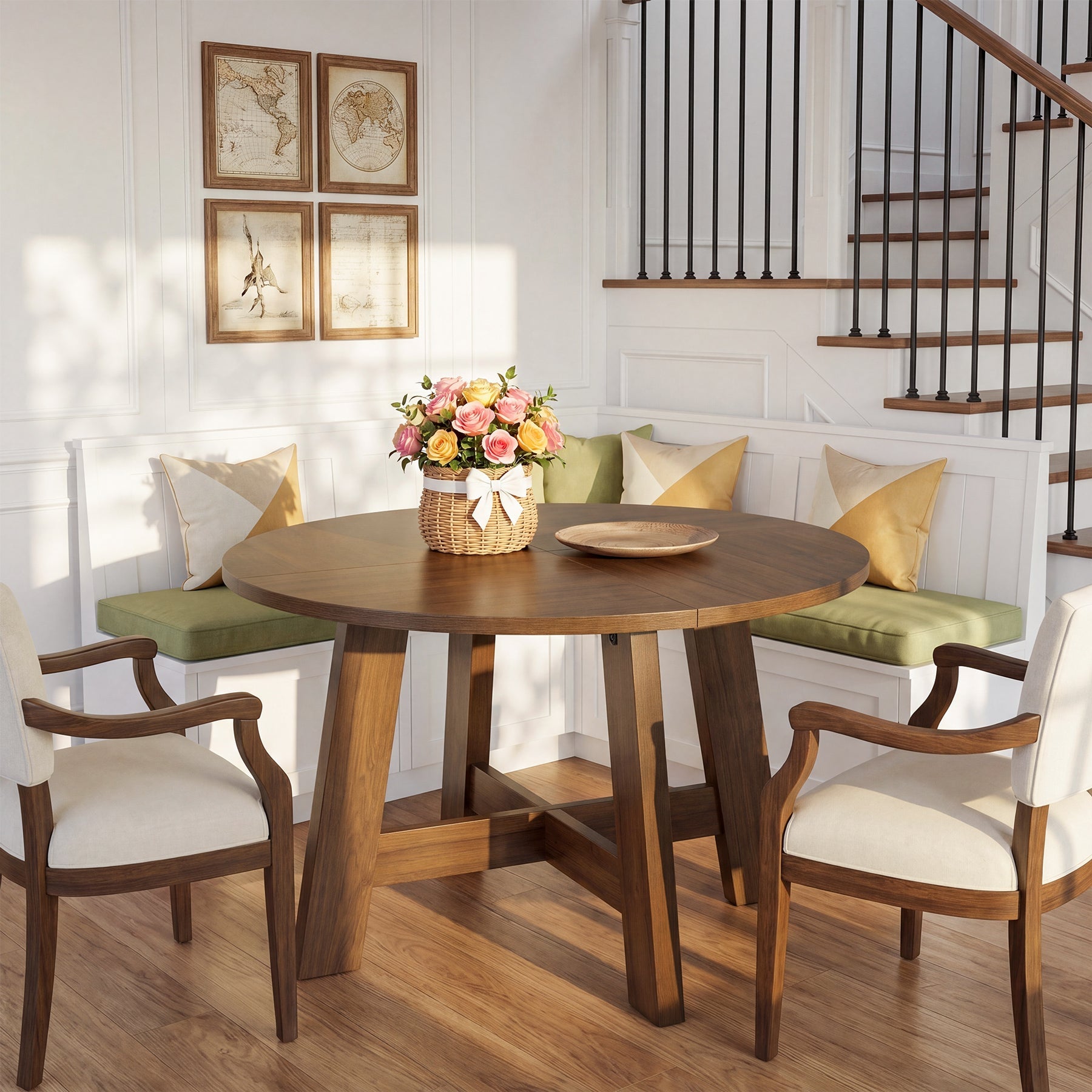 Tribesigns 118 cm ronde eettafel, farmhouse keukentafel met kruissteun voor 4-6 personen