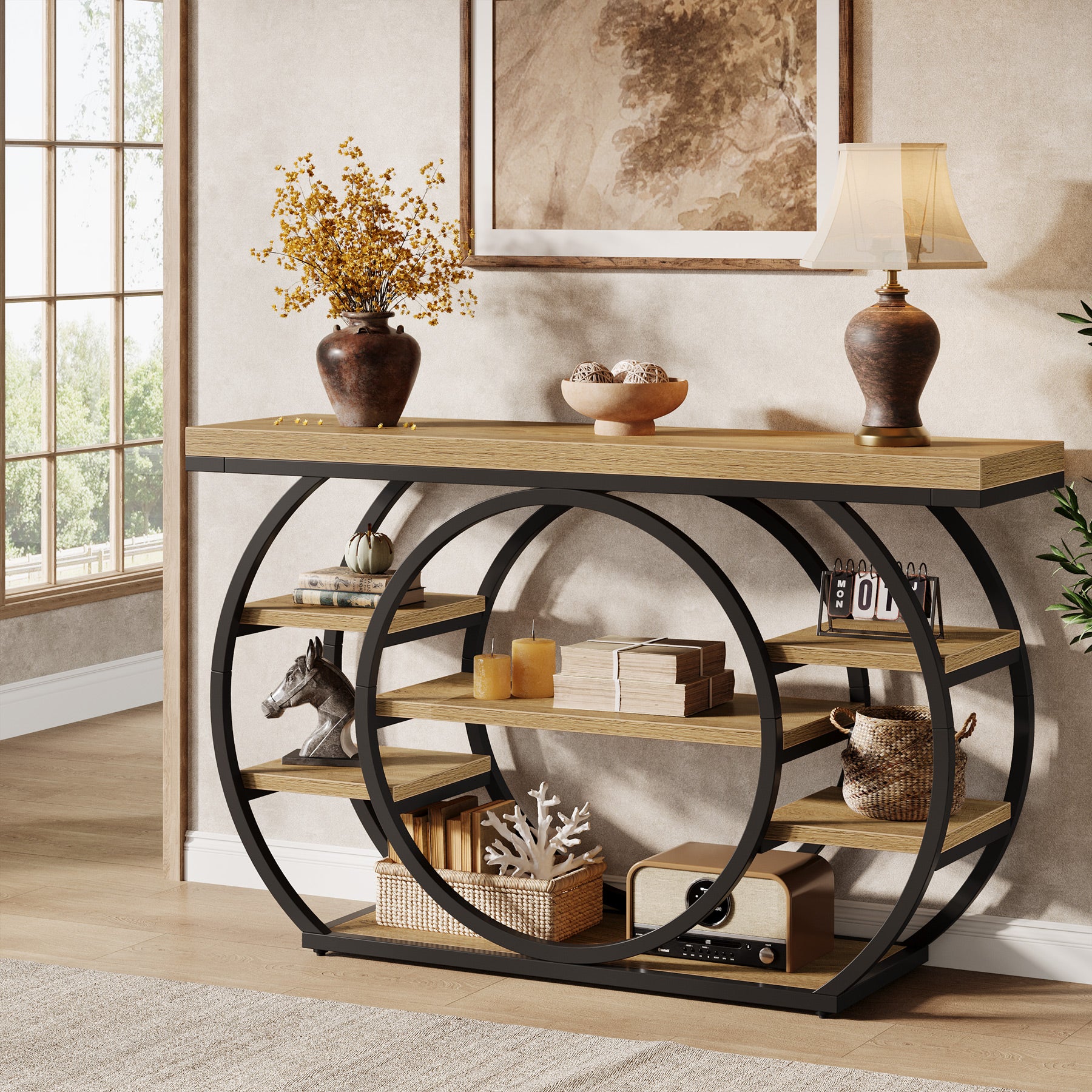Tribesigns Console de 120 cm, Table de salon industrielle à 5 niveaux avec cadre en métal