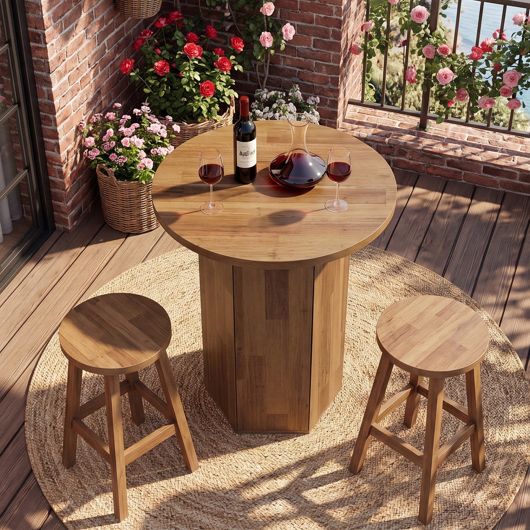 Tribesigns Table de bar ronde de 80 cm avec espace de rangement, Table haute avec meuble intégré de style champêtre