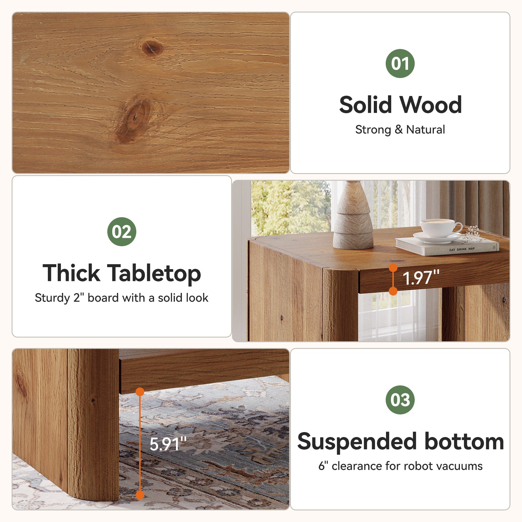 Tribesigns Table d'appoint en bois massif, Petite table de chevet à 2 niveaux avec étagère