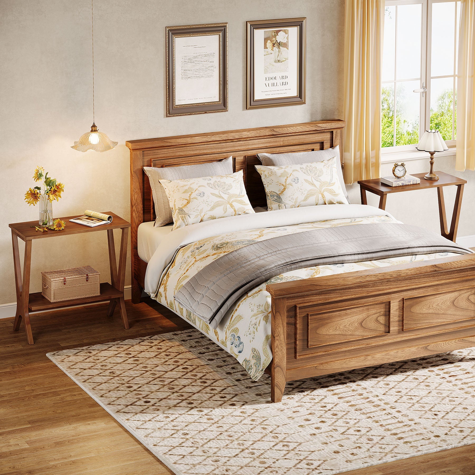 Tribesigns Table d'appoint en bois massif avec 2 étagères, Table de chevet étroite pour salon et chambre